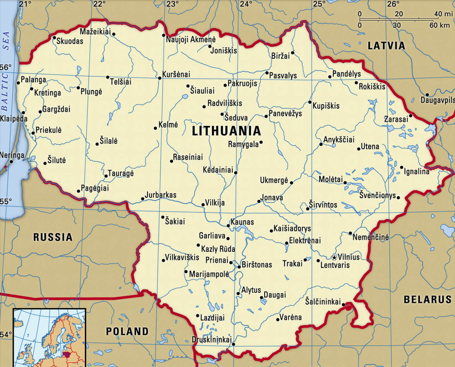 Lithuania Cities Map