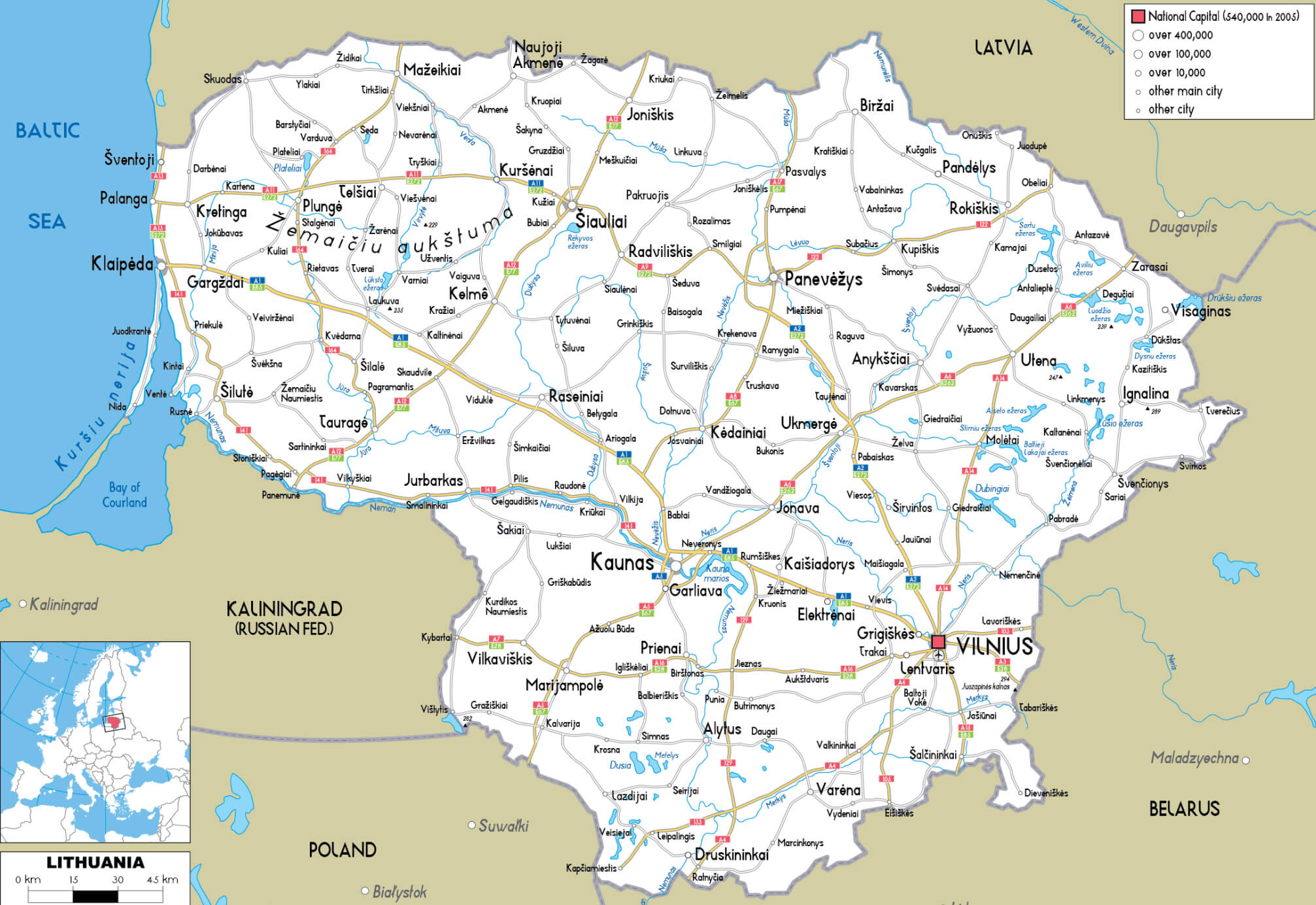 Lithuania Highways Map with Cities