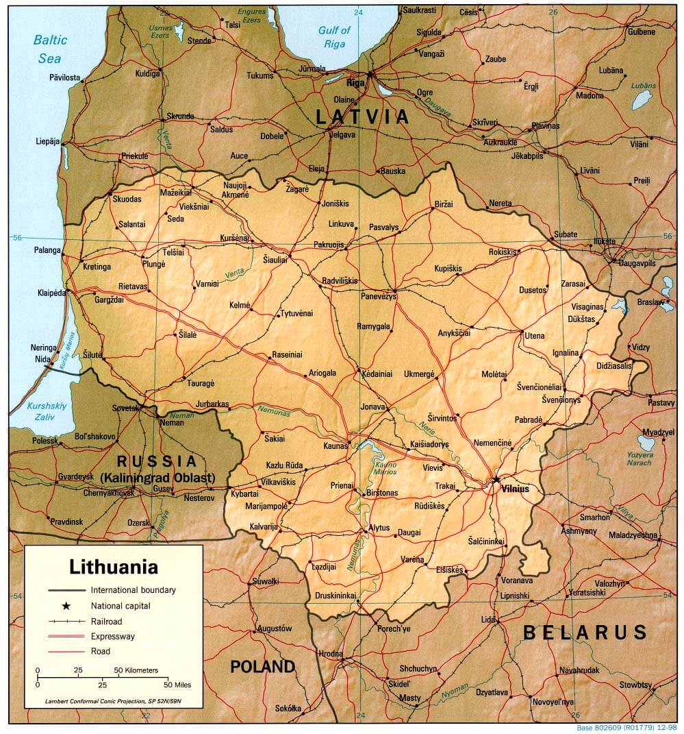 Lithuania Physical Map