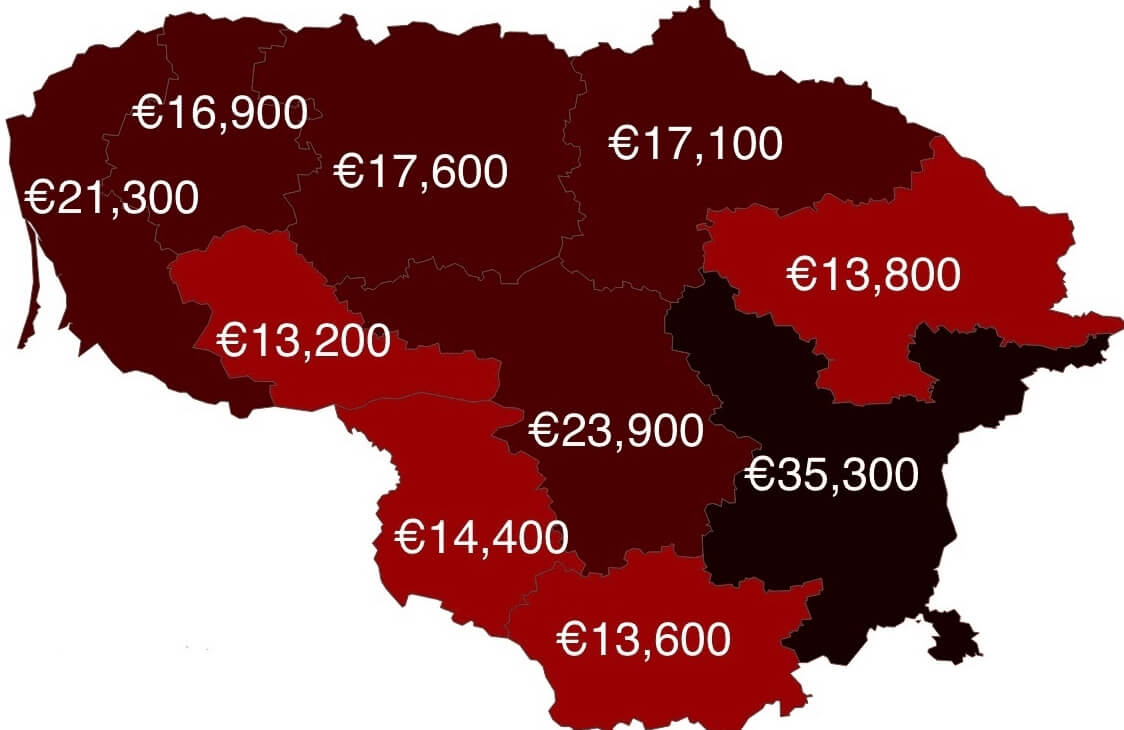 Lithuania Counties by GDP per Capita Map in 2022