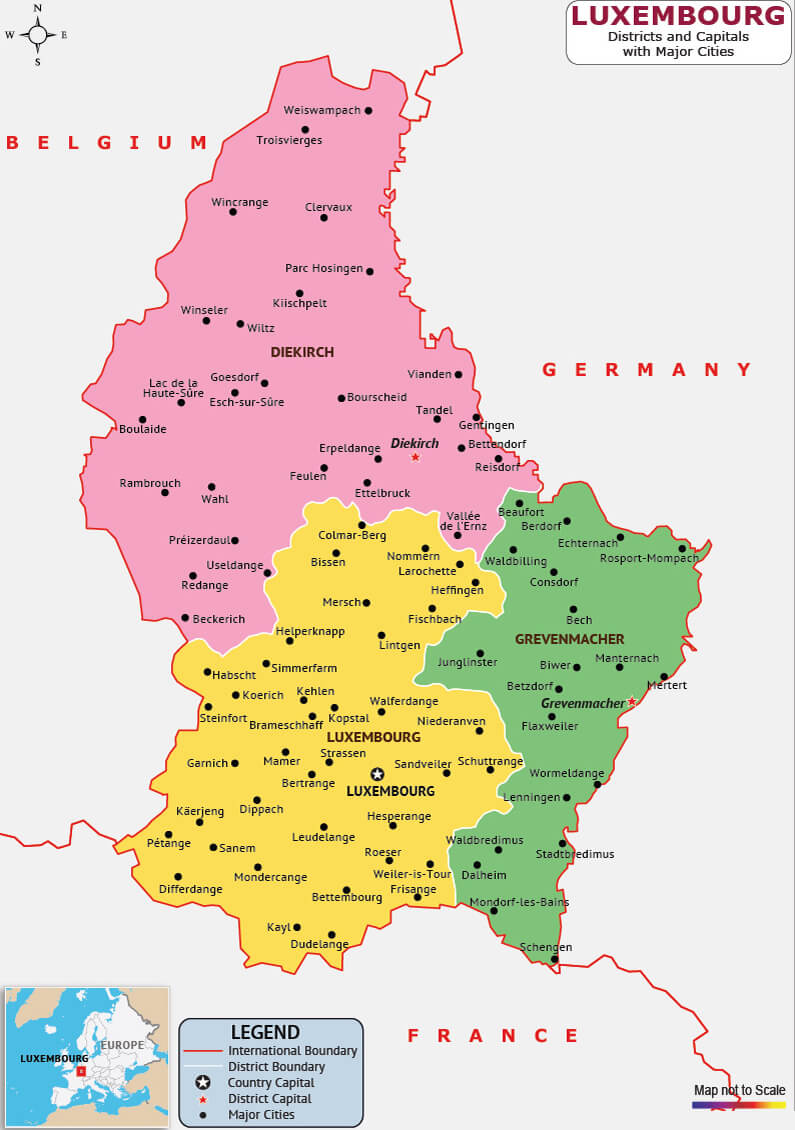 Luxembourg Districts Map