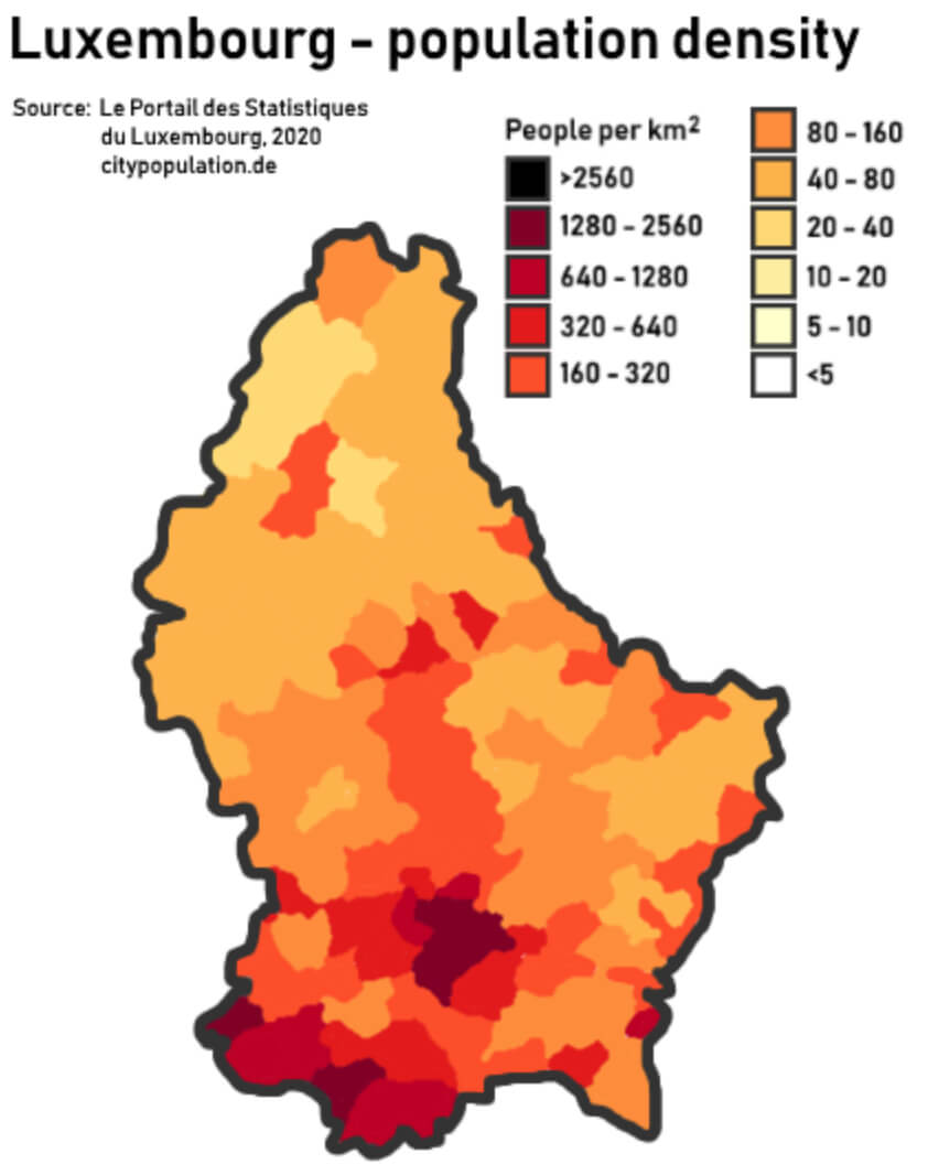 Luxembourg Population Density Map