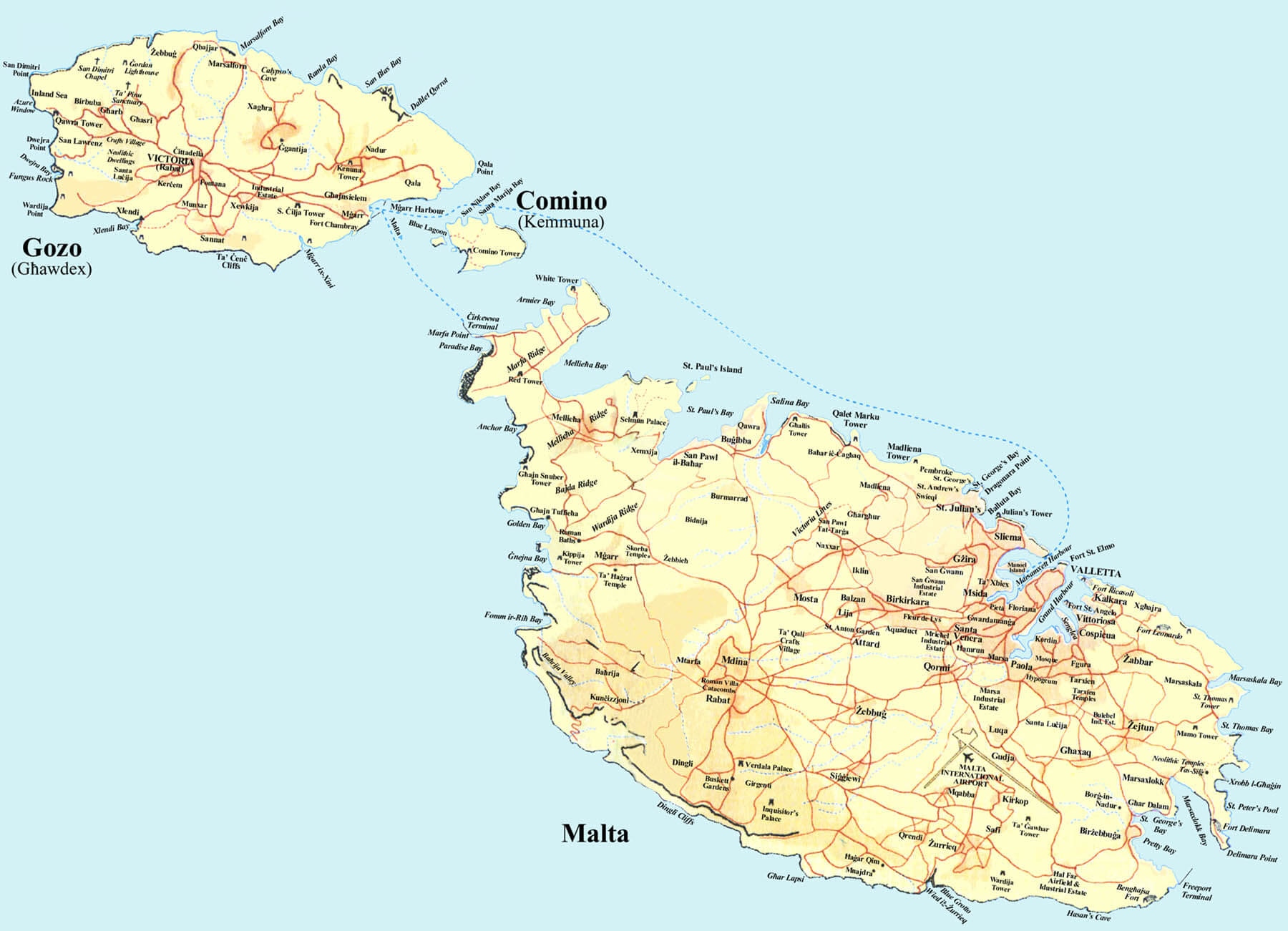 Malta Island Map Gozo Comino