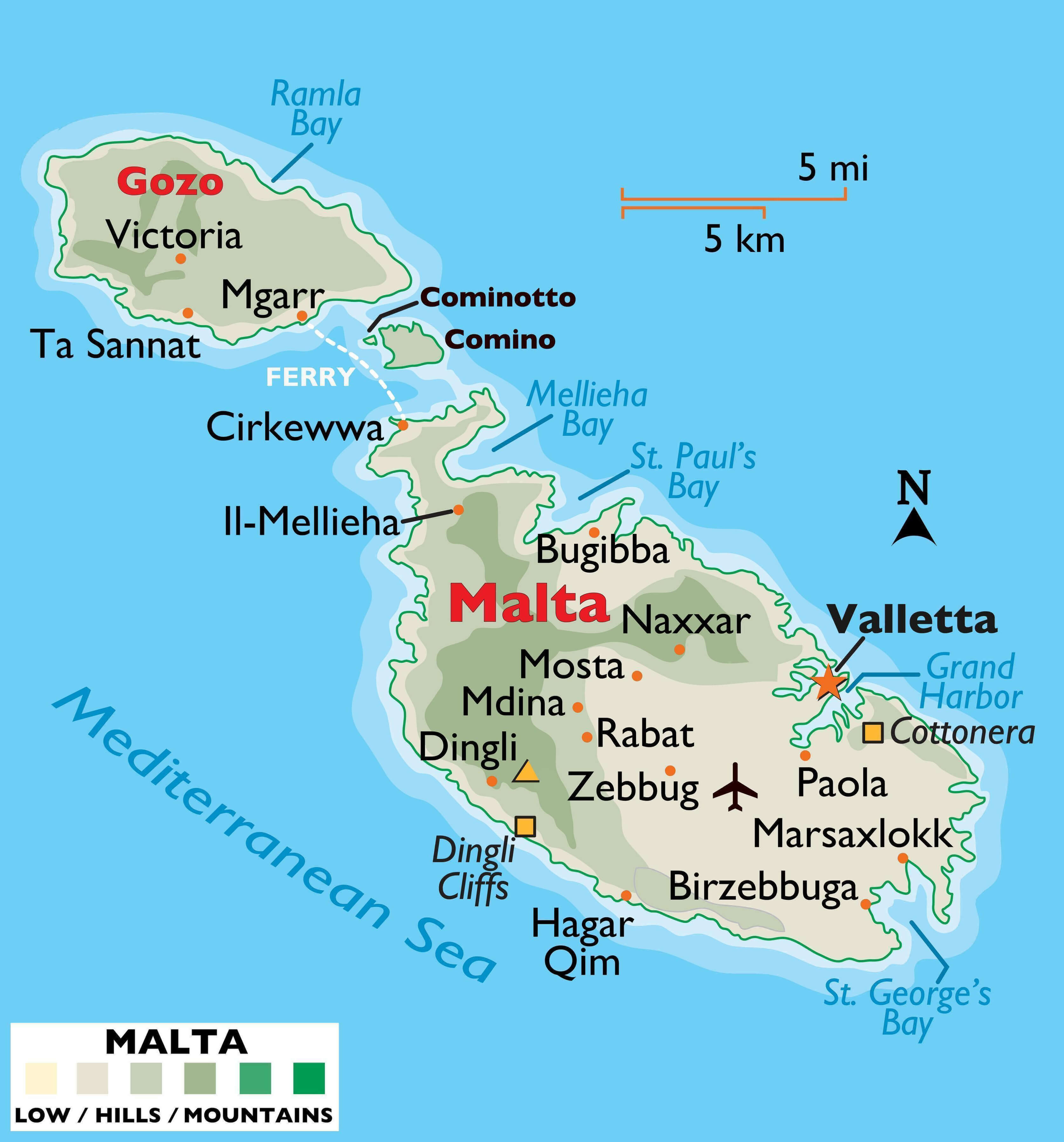 Malta Rivers Map with Largest Cities