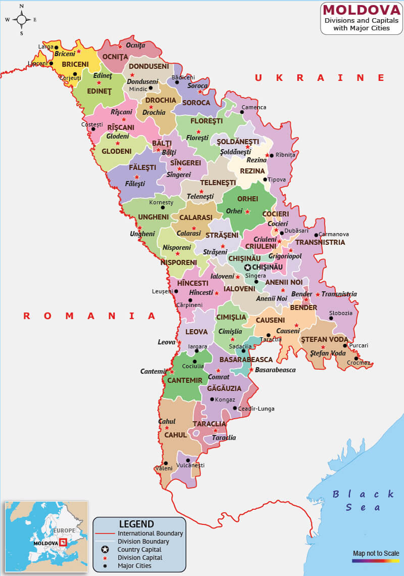 Moldova Divisions Major Cities Map