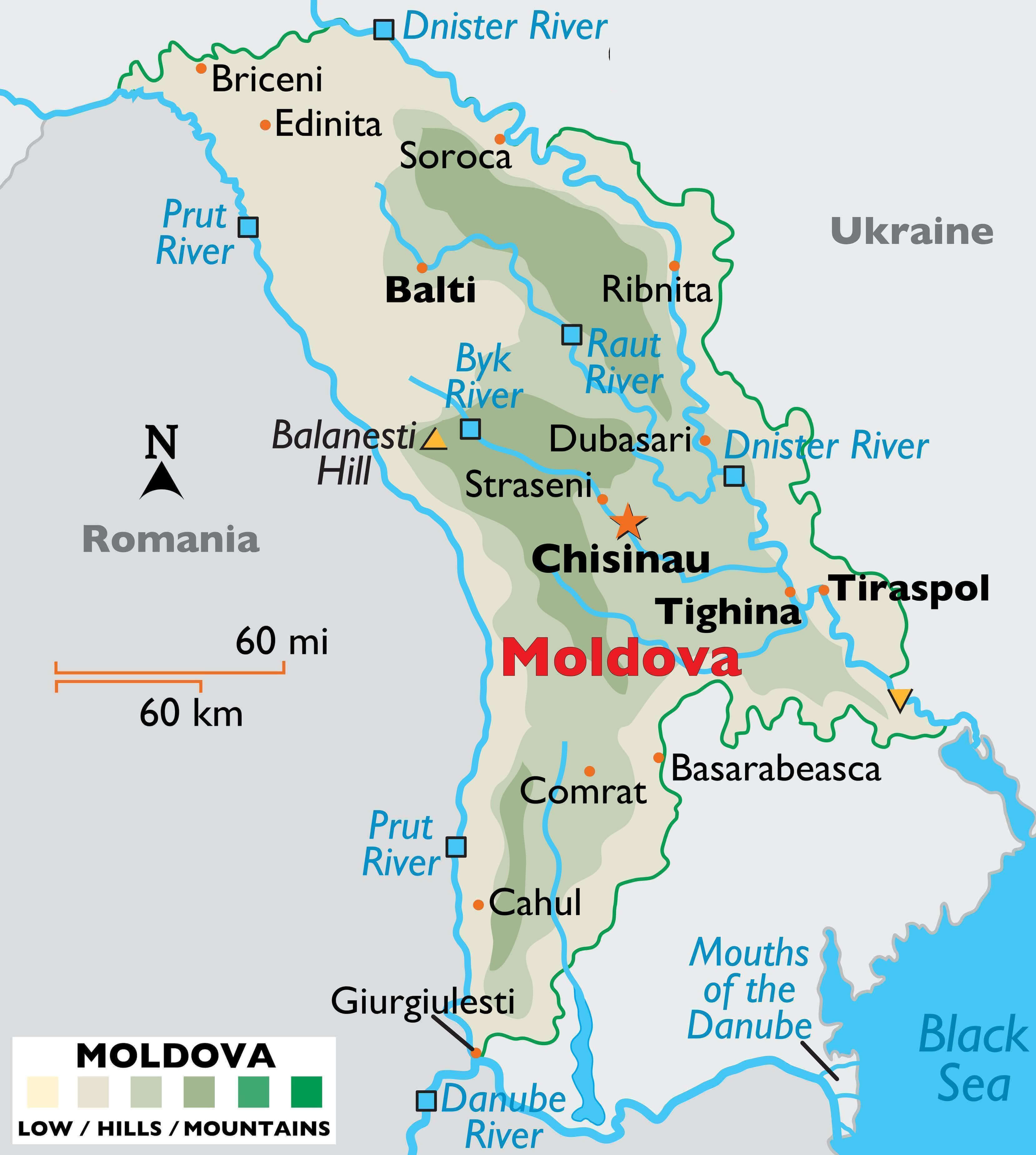 Moldova Rivers Mountains Map