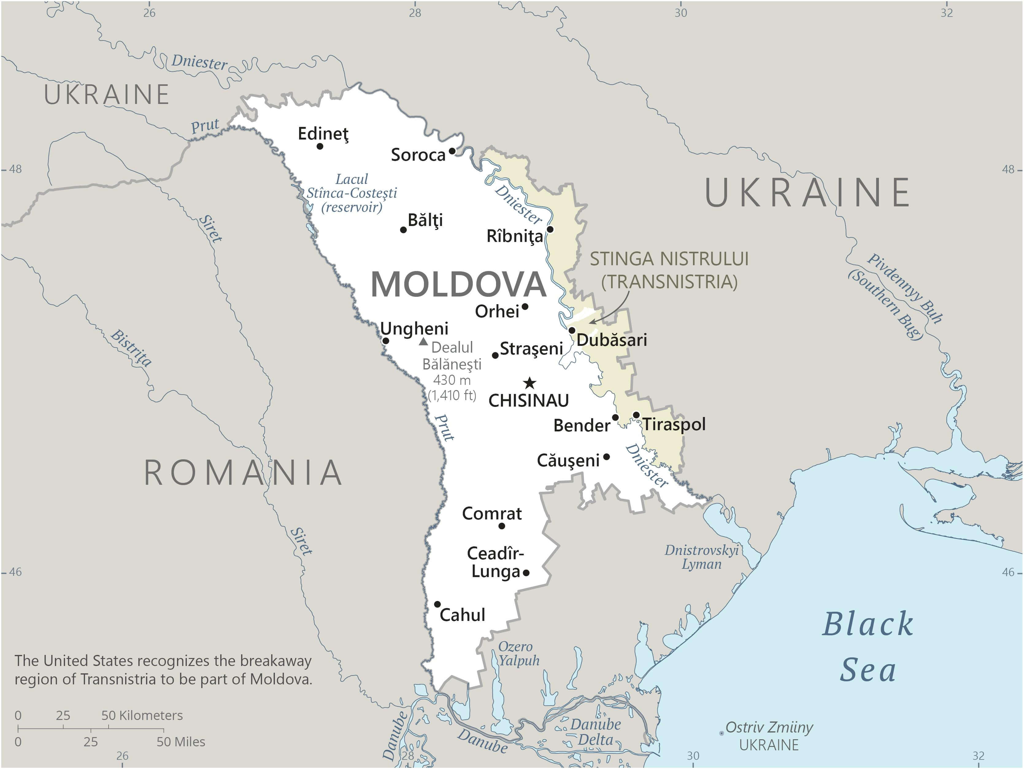 Moldova, Ukraine, and Romania Map