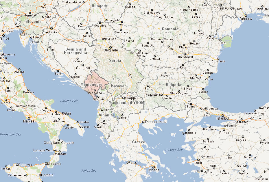 Map of Montenegro Europe