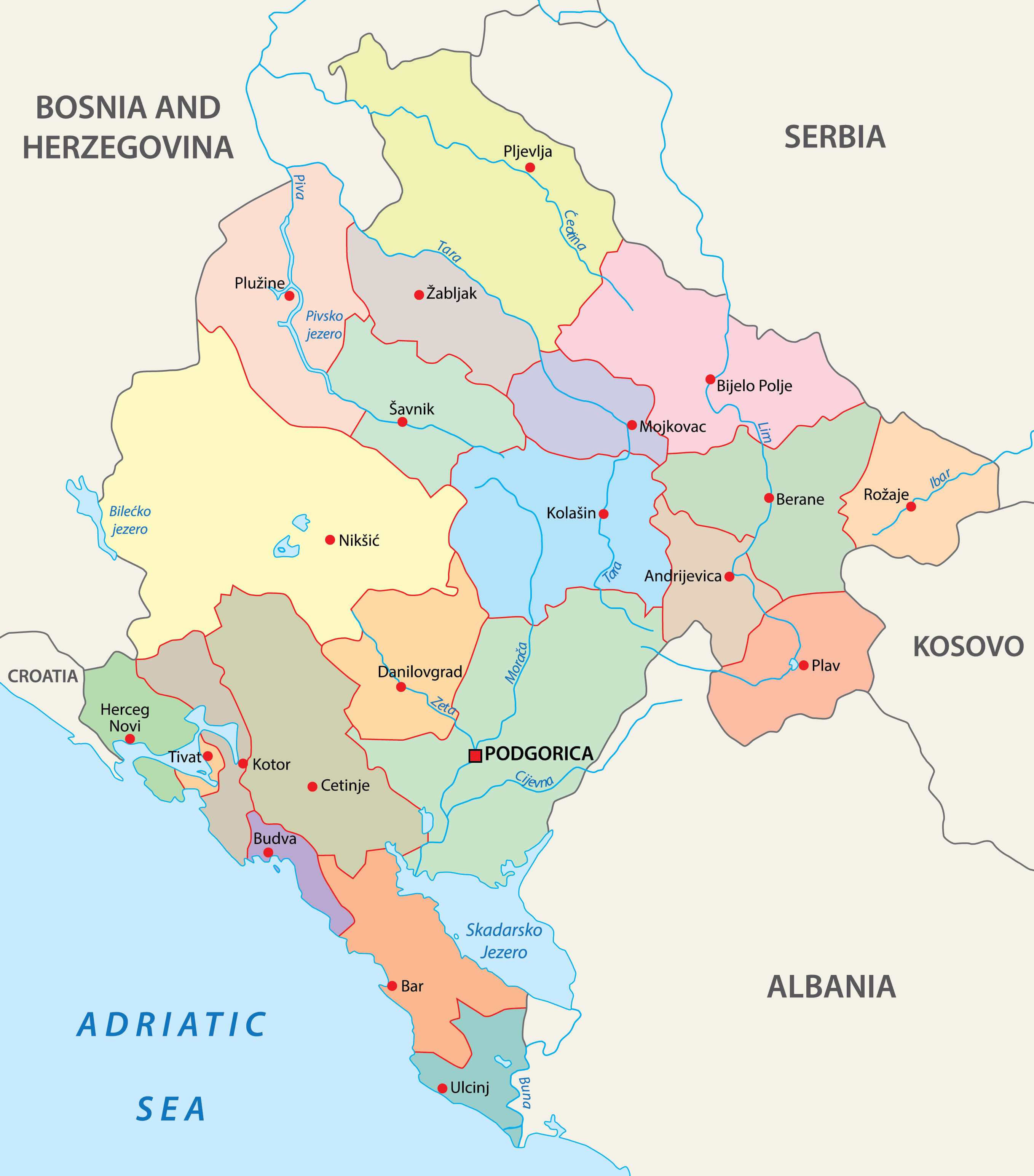 Montenegro Provinces Map