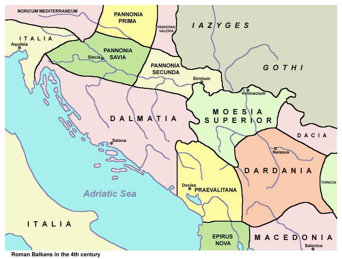 Montenegro Roman Balkans Map in the 4th Century