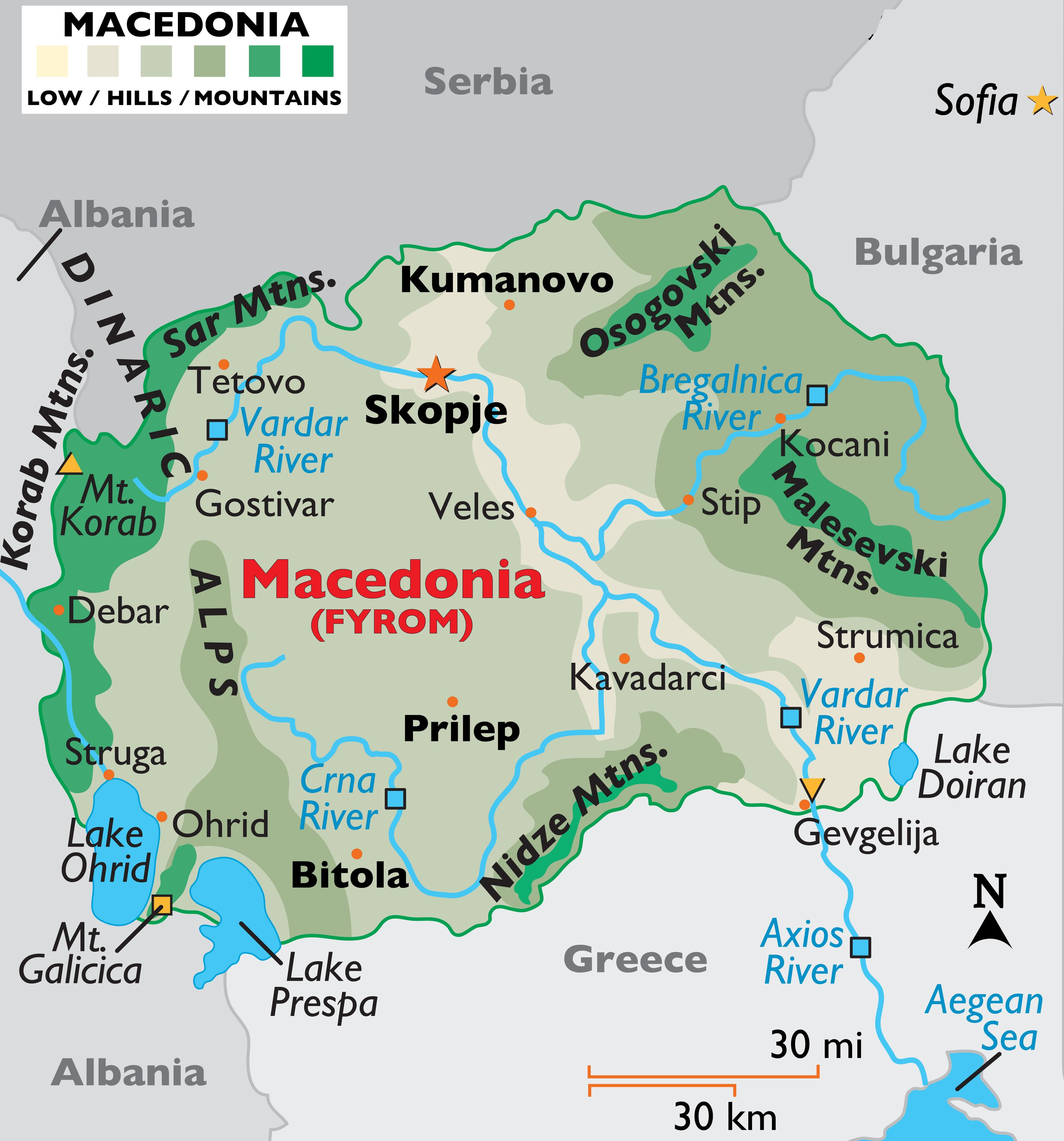 Macedonia Largestcities Map with Rivers