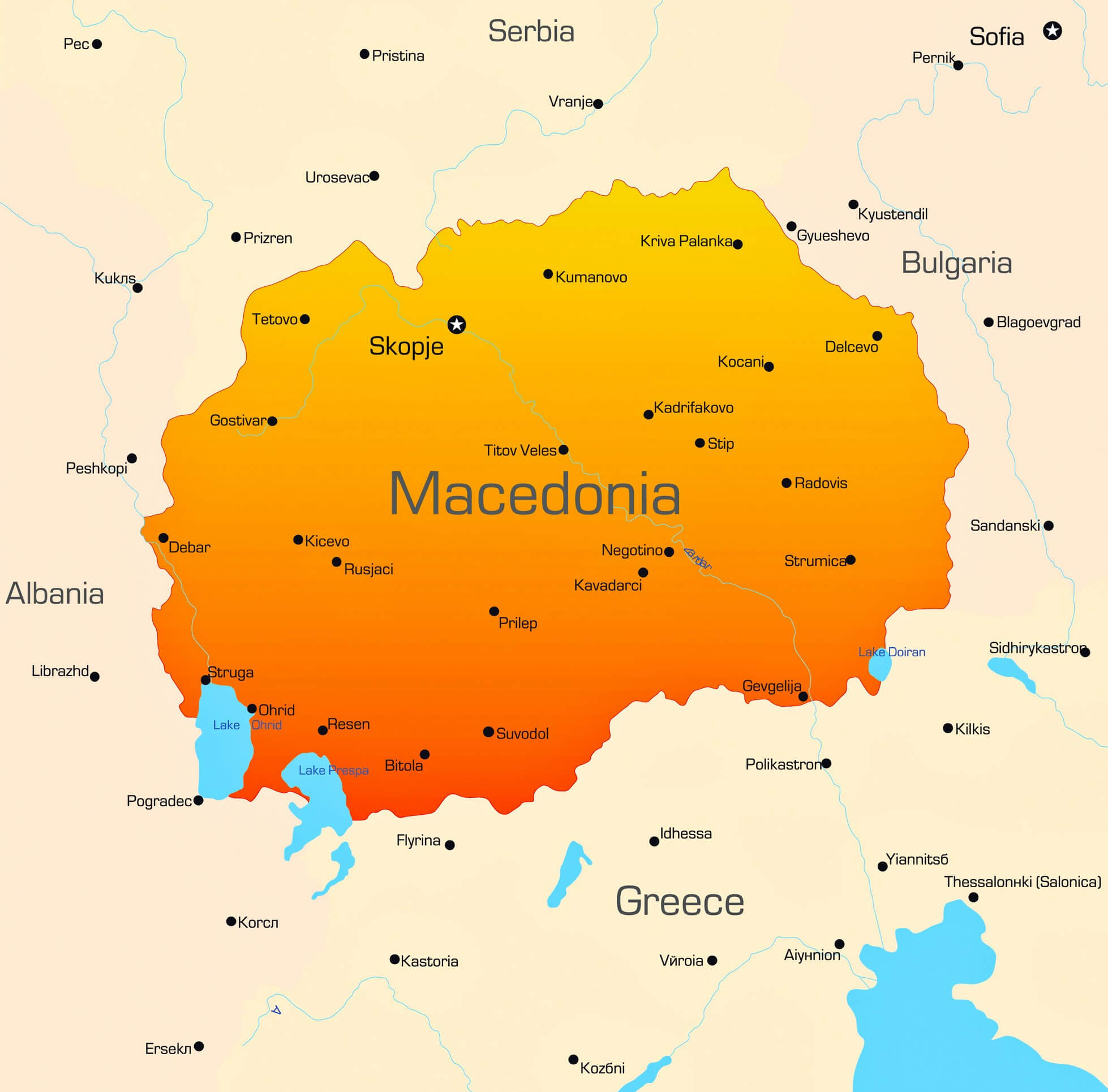 Macedonia Major Cities Map