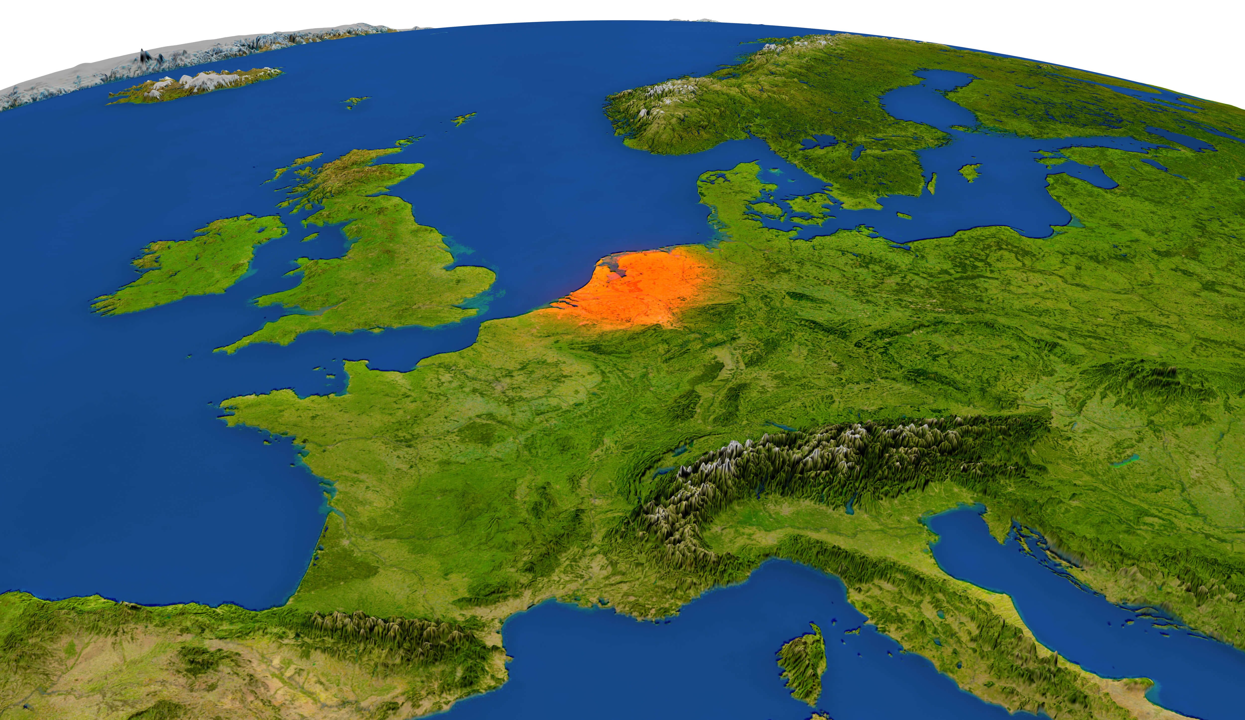 Europe, Belgium, and Netherlands satellite map