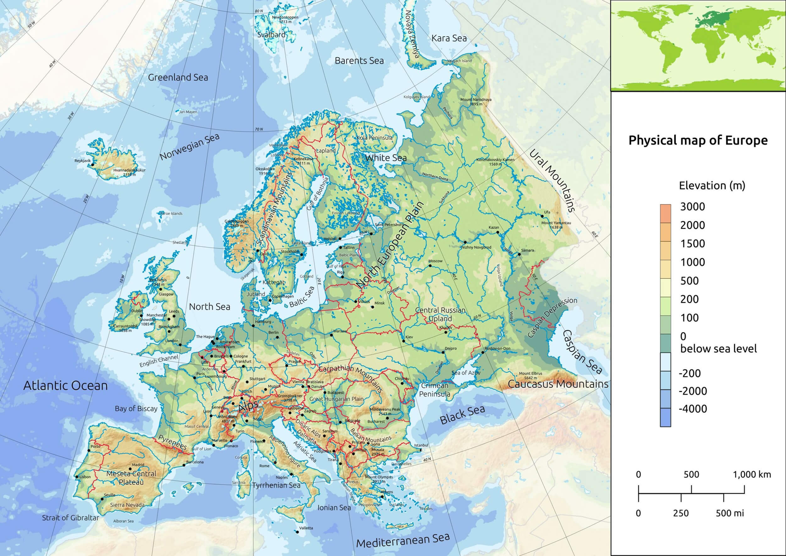 Europe elevation map