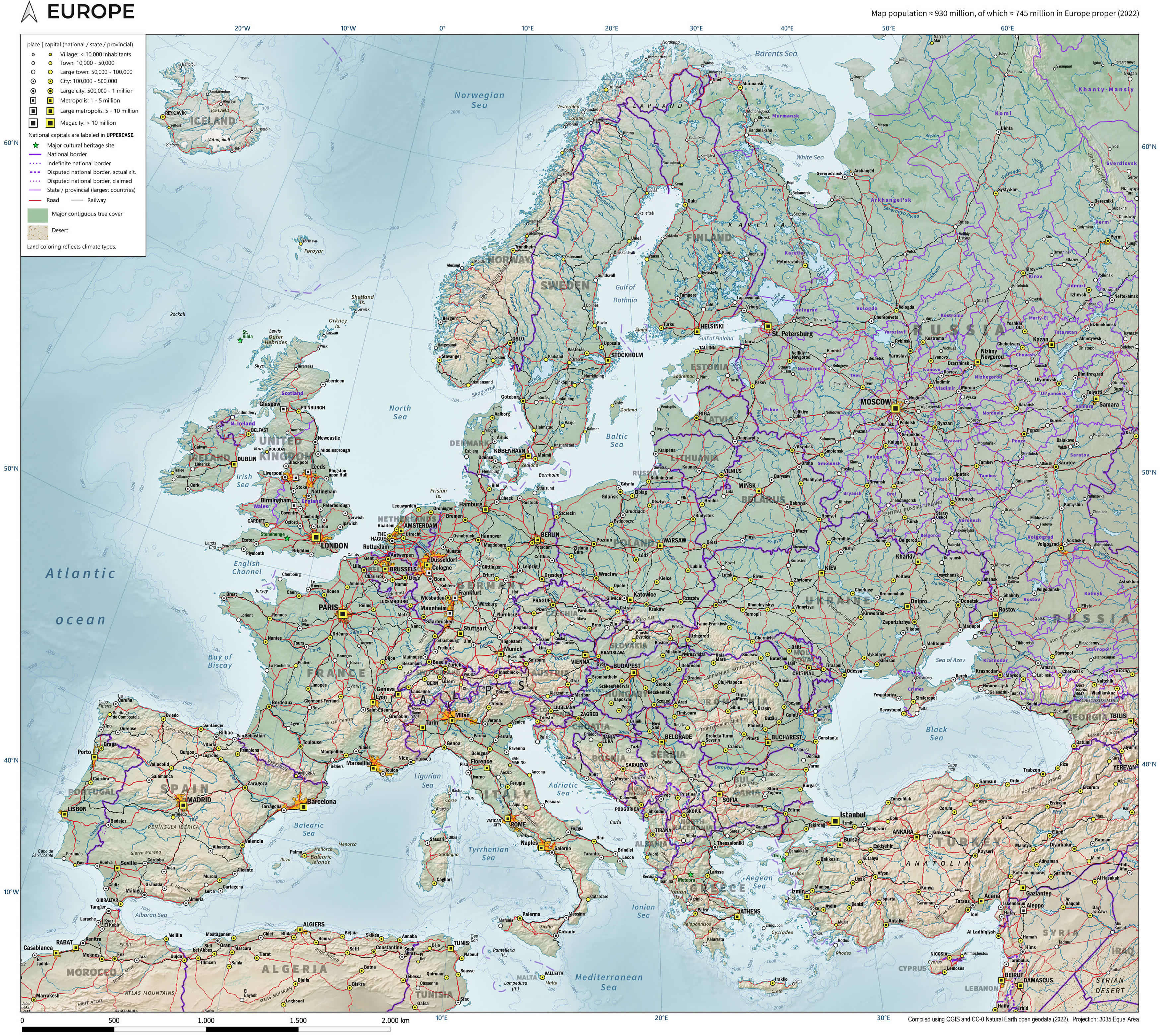 Europe topographic map