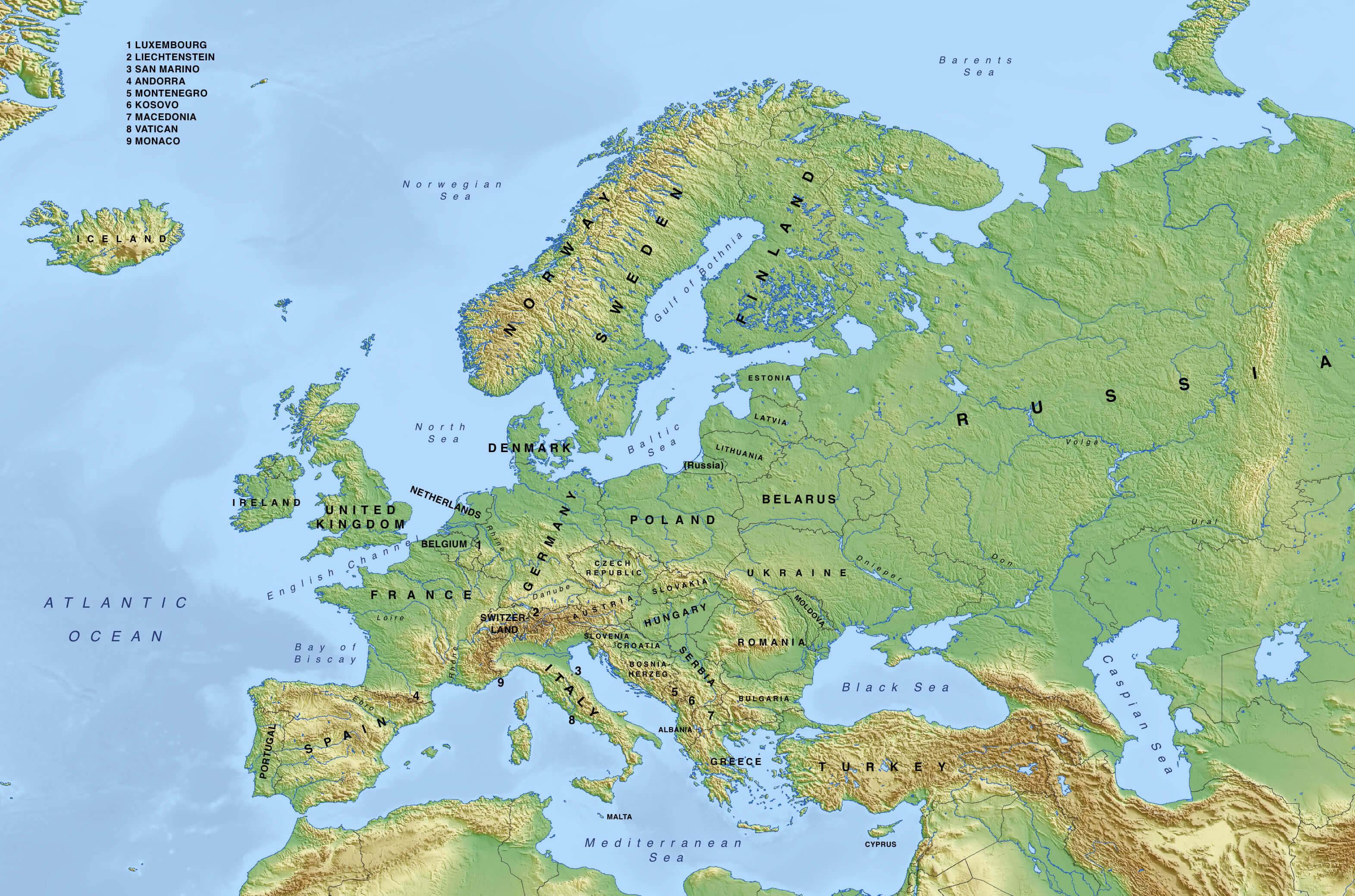 Physical Map of Europe and Russia