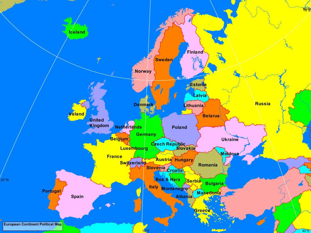 Europe continent political map