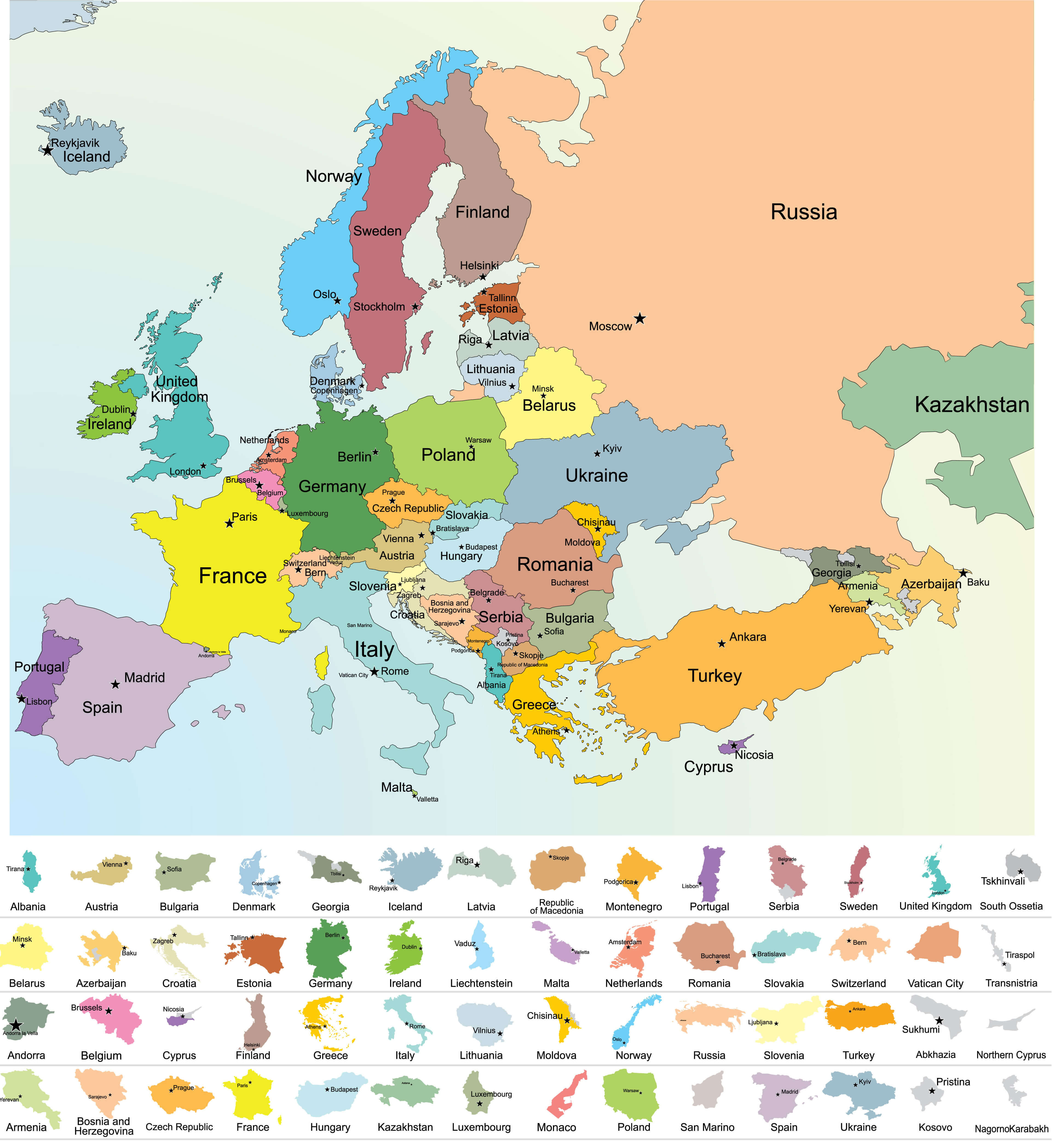 Europe countries with political map