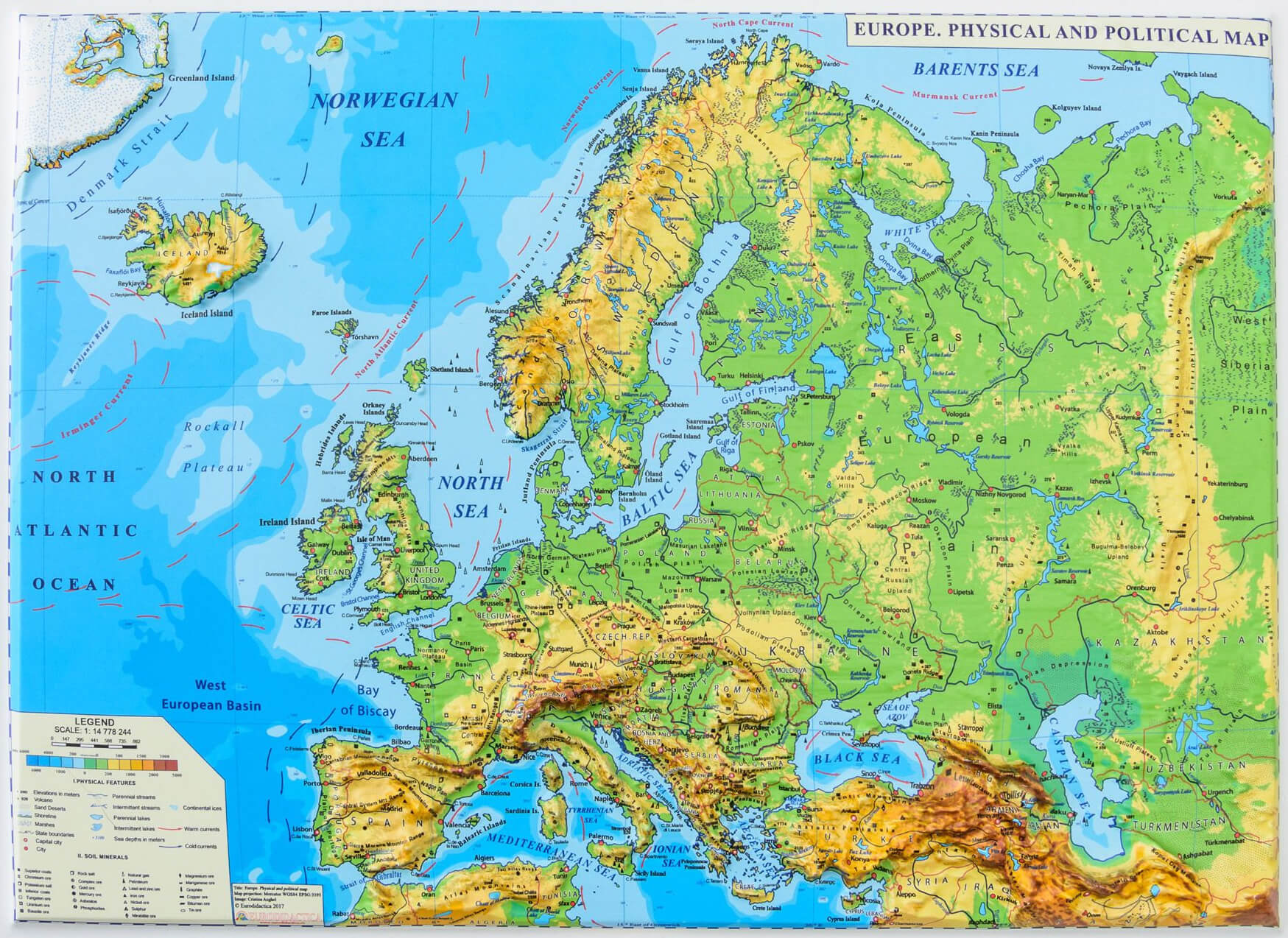 Europe physical and political map