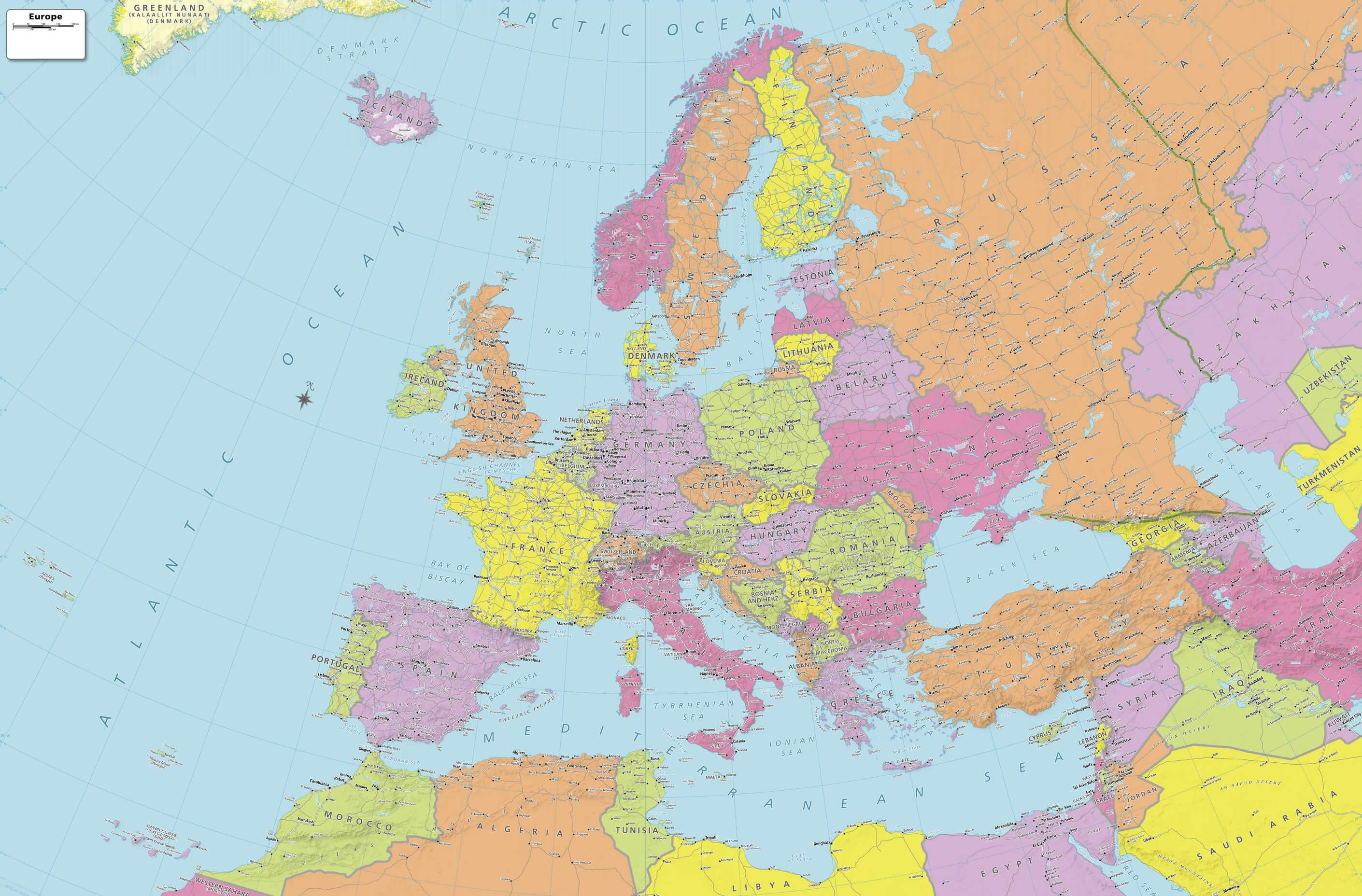 Europe political with African and Asian countries