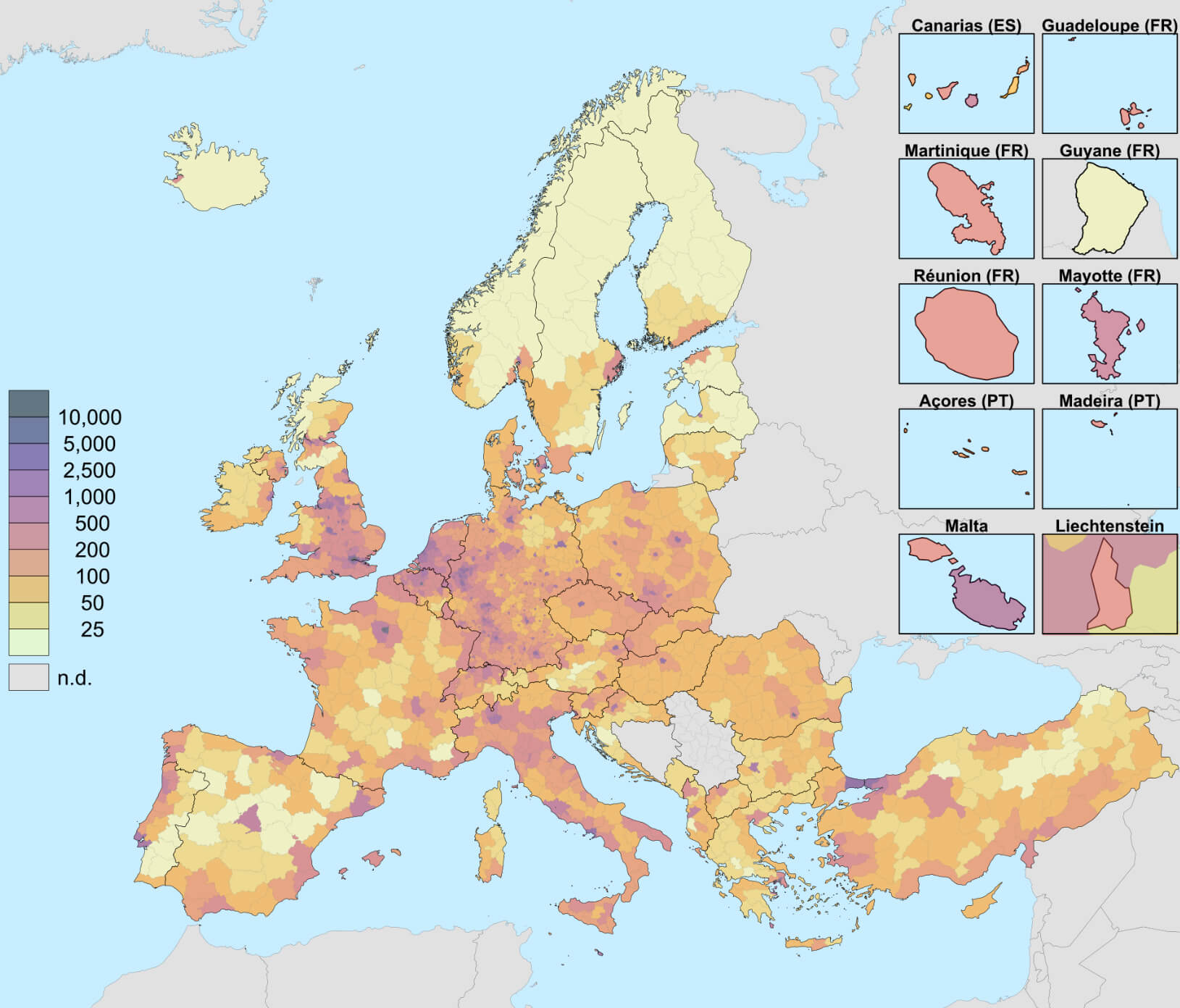 Europe population desnity map in 2017