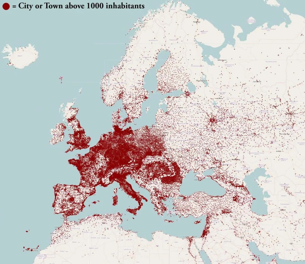 Europe population map with inhabitants