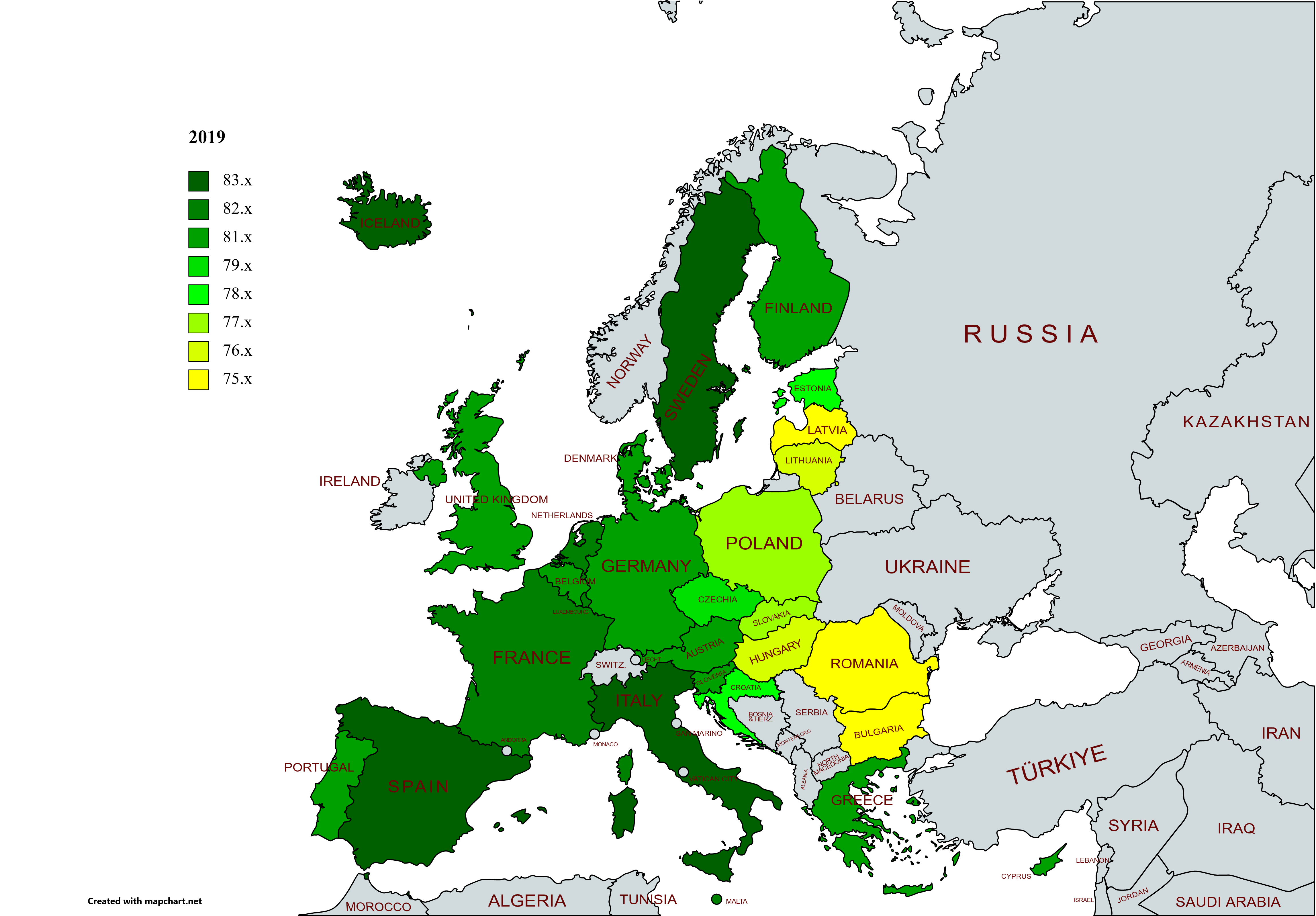 Life Expectancy in EU - 2019