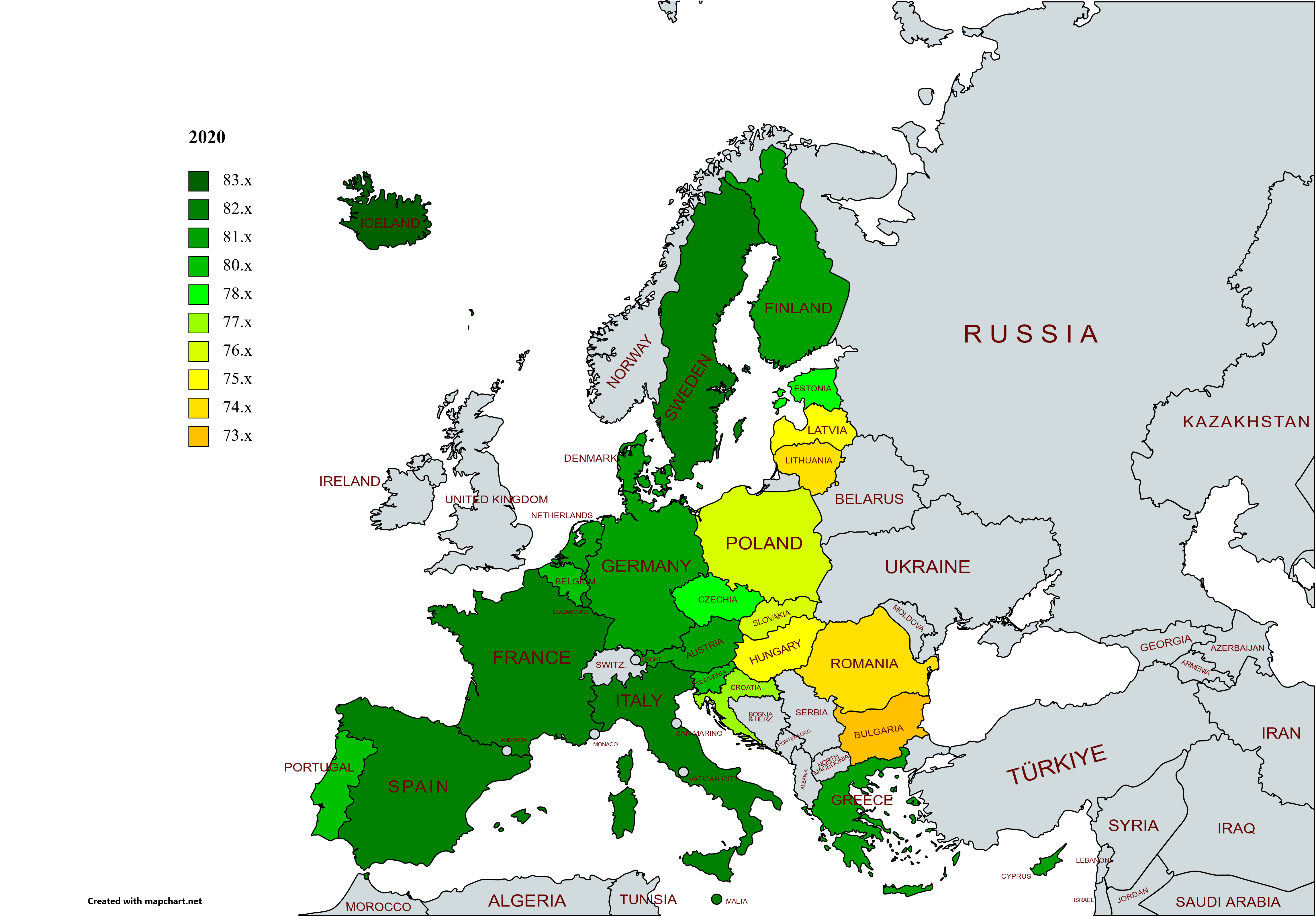 Life Expectancy in EU - 2020