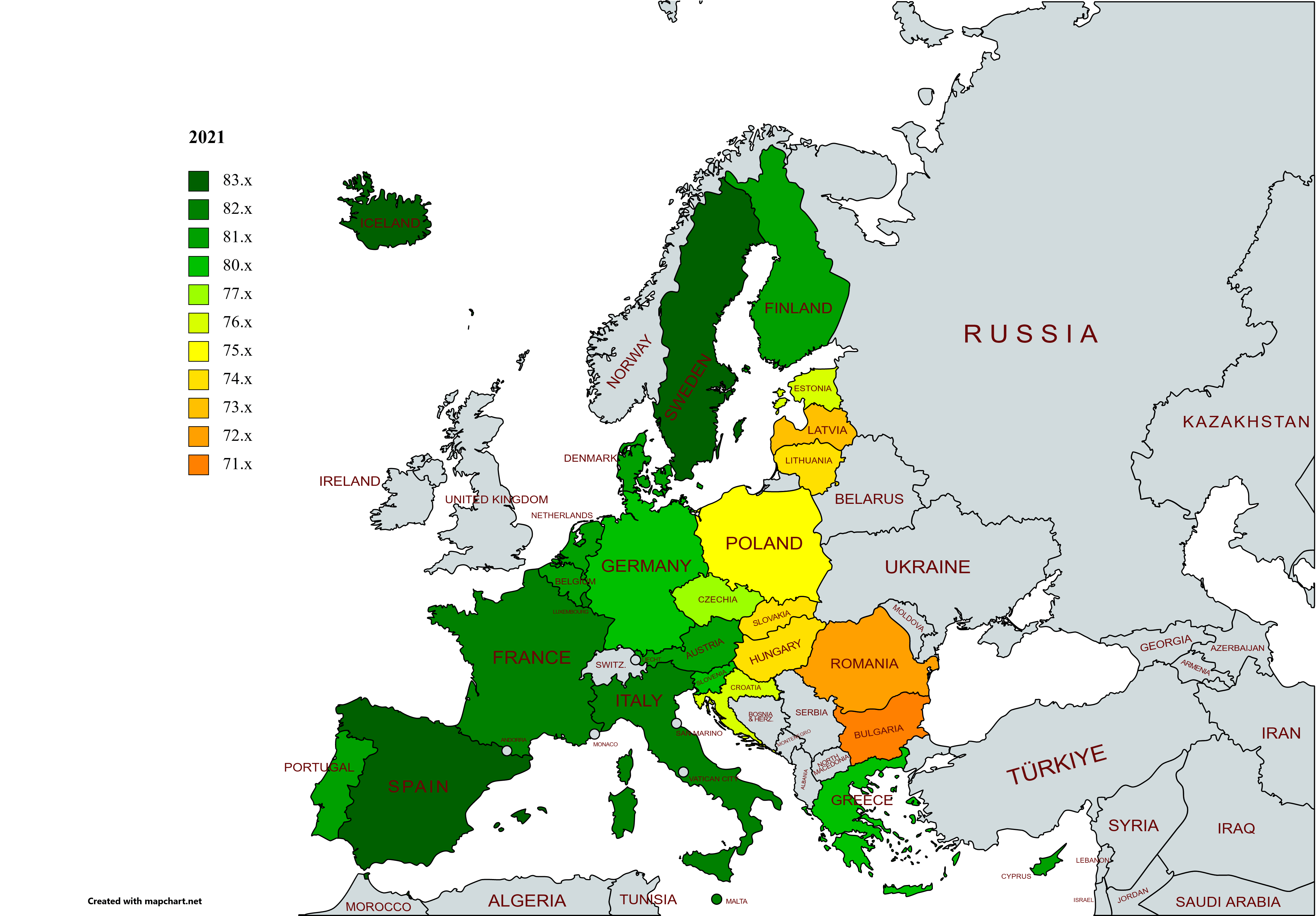 Life Expectancy in EU - 2021