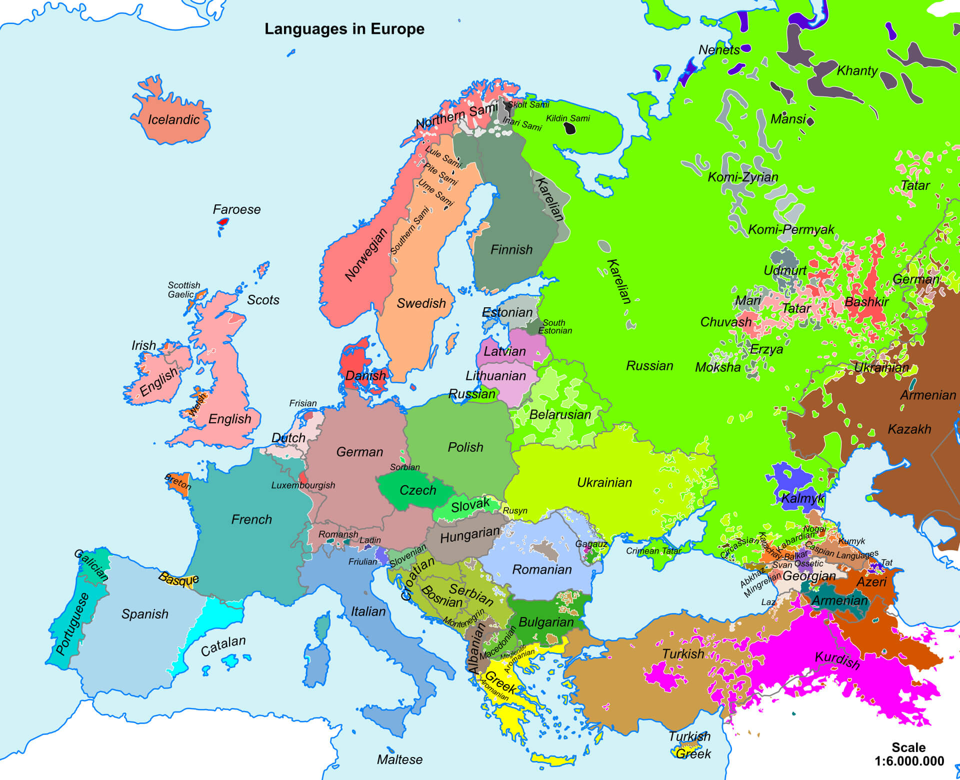 Major Languages of Europe - Regional Map