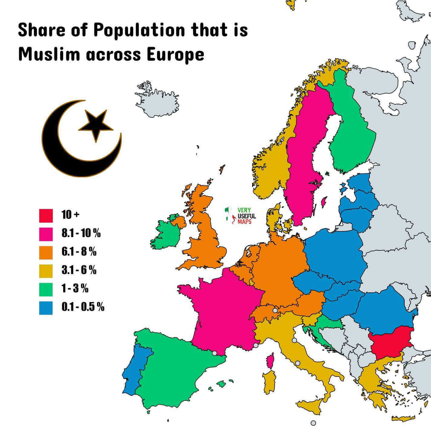 Muslim population density map in Europe