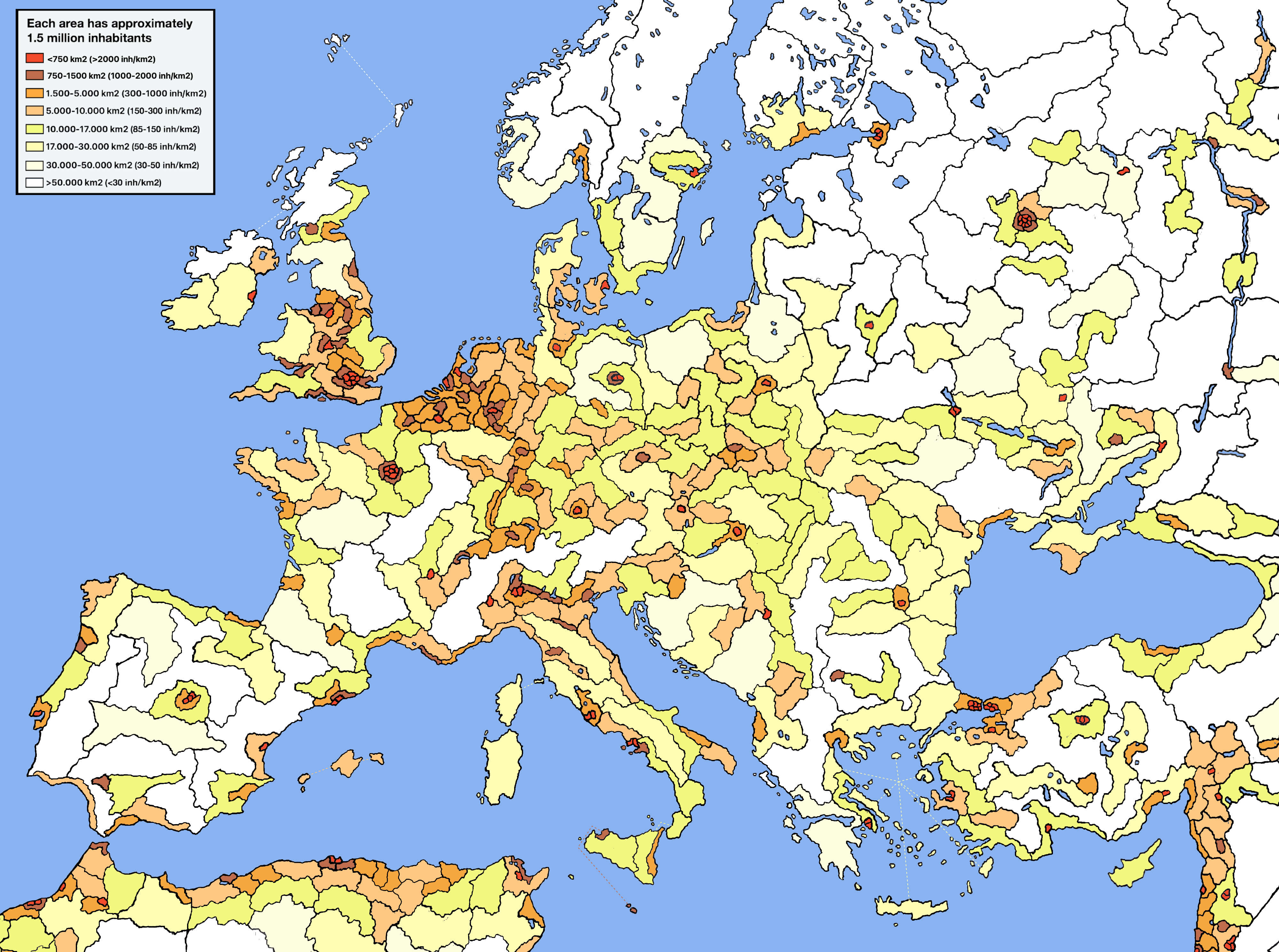 Population density map of Europe