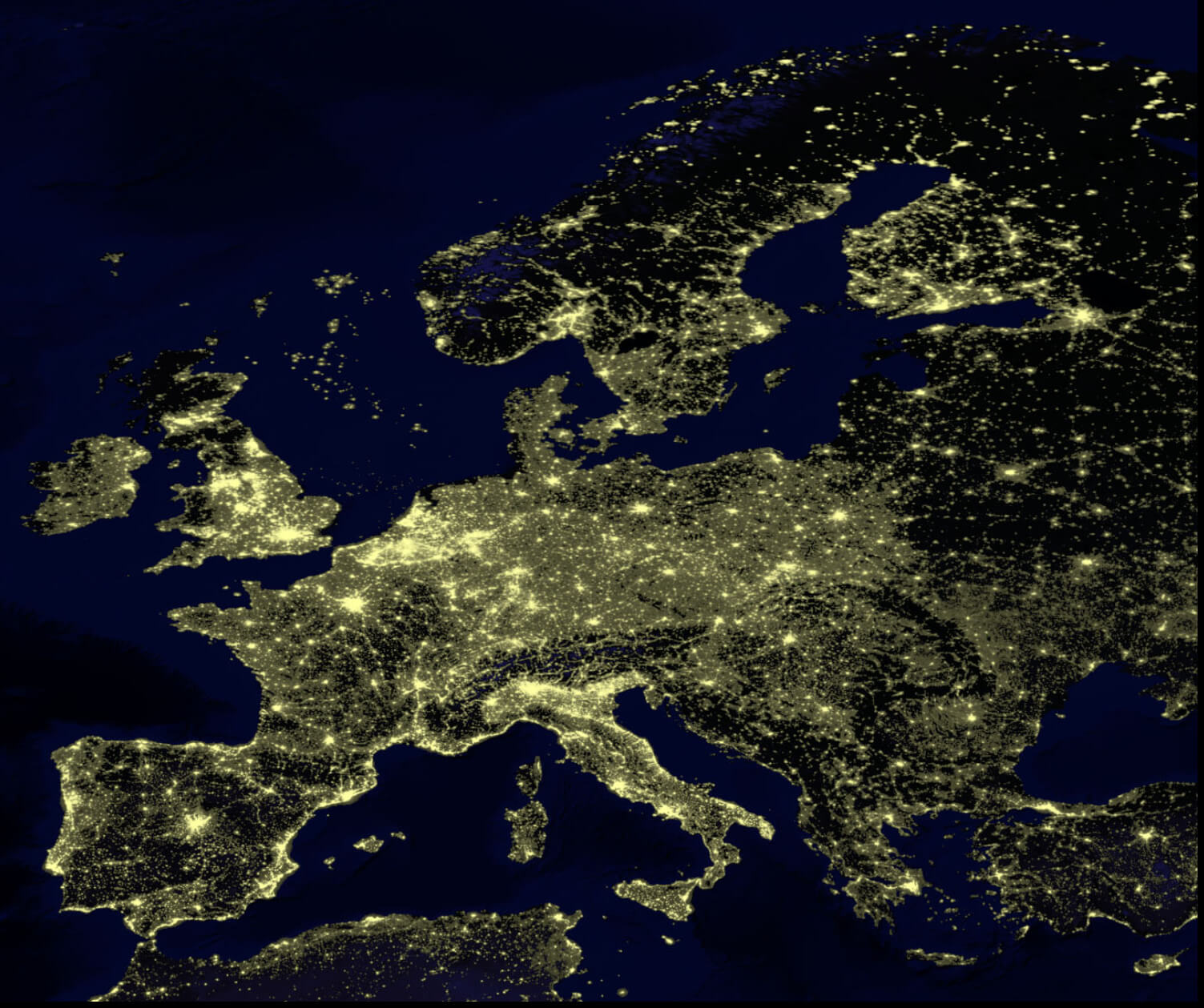 Population density map of the EU in the night