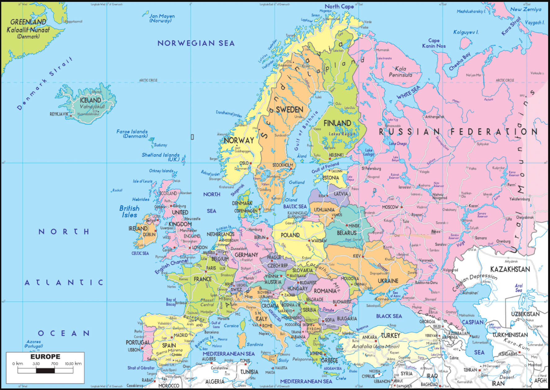 Europe’s Highways and National Borders Map