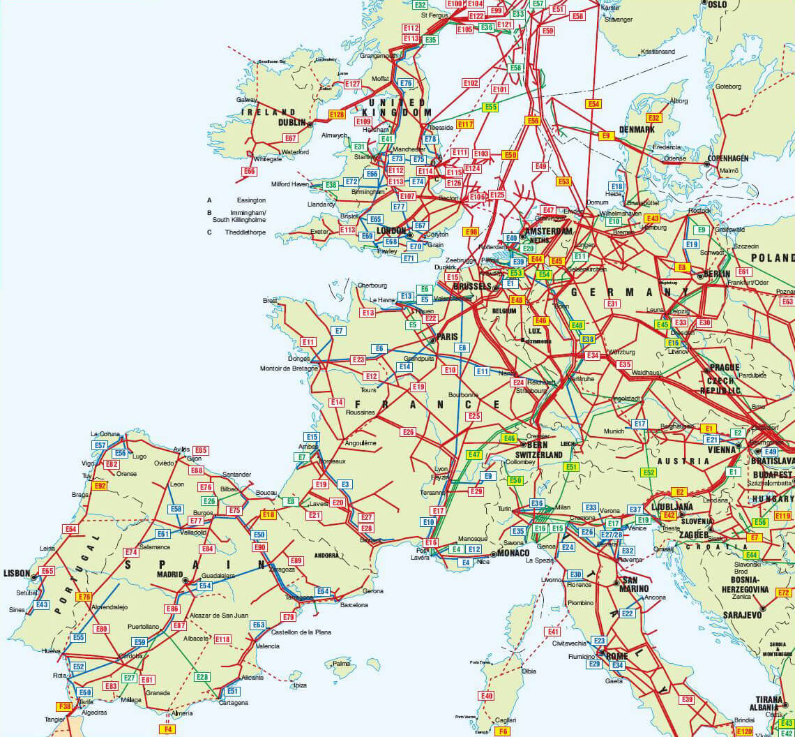 Europe oil gas pipelines map