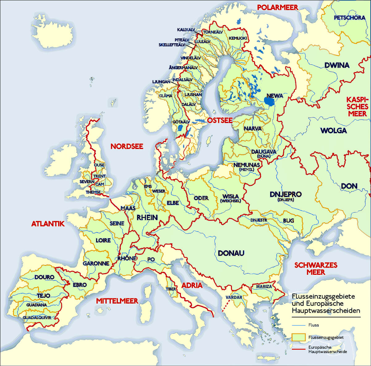 Europe rivers and routes map