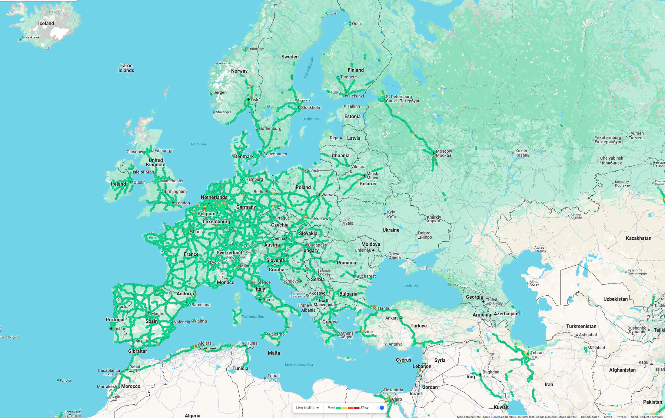 Europe traffic map