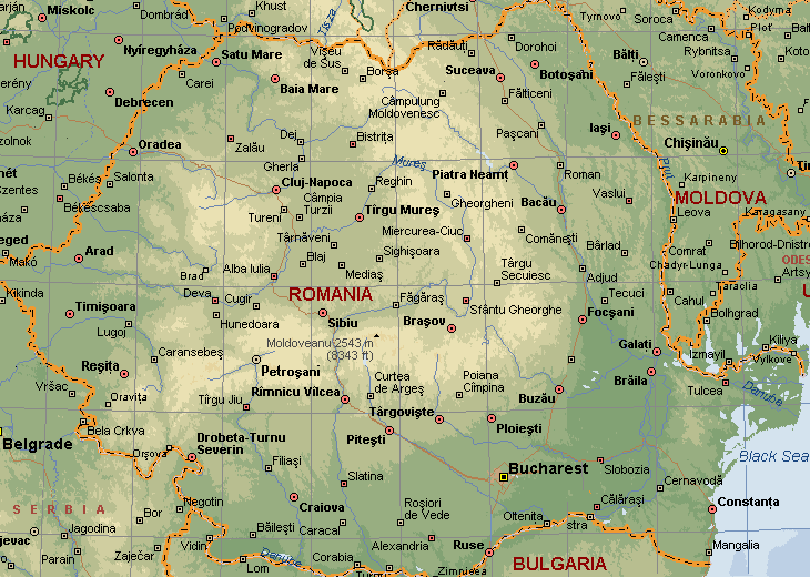 Physical Map of Romania