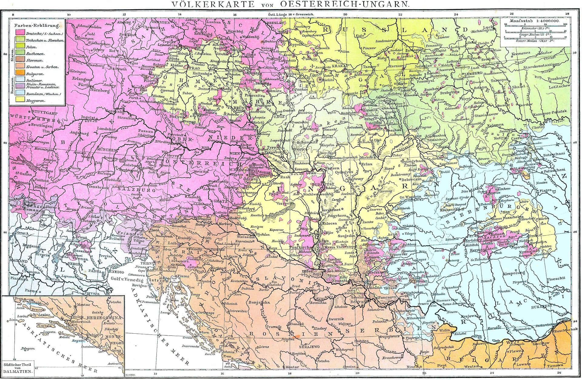 Romania Historical Map in Late 19th Century