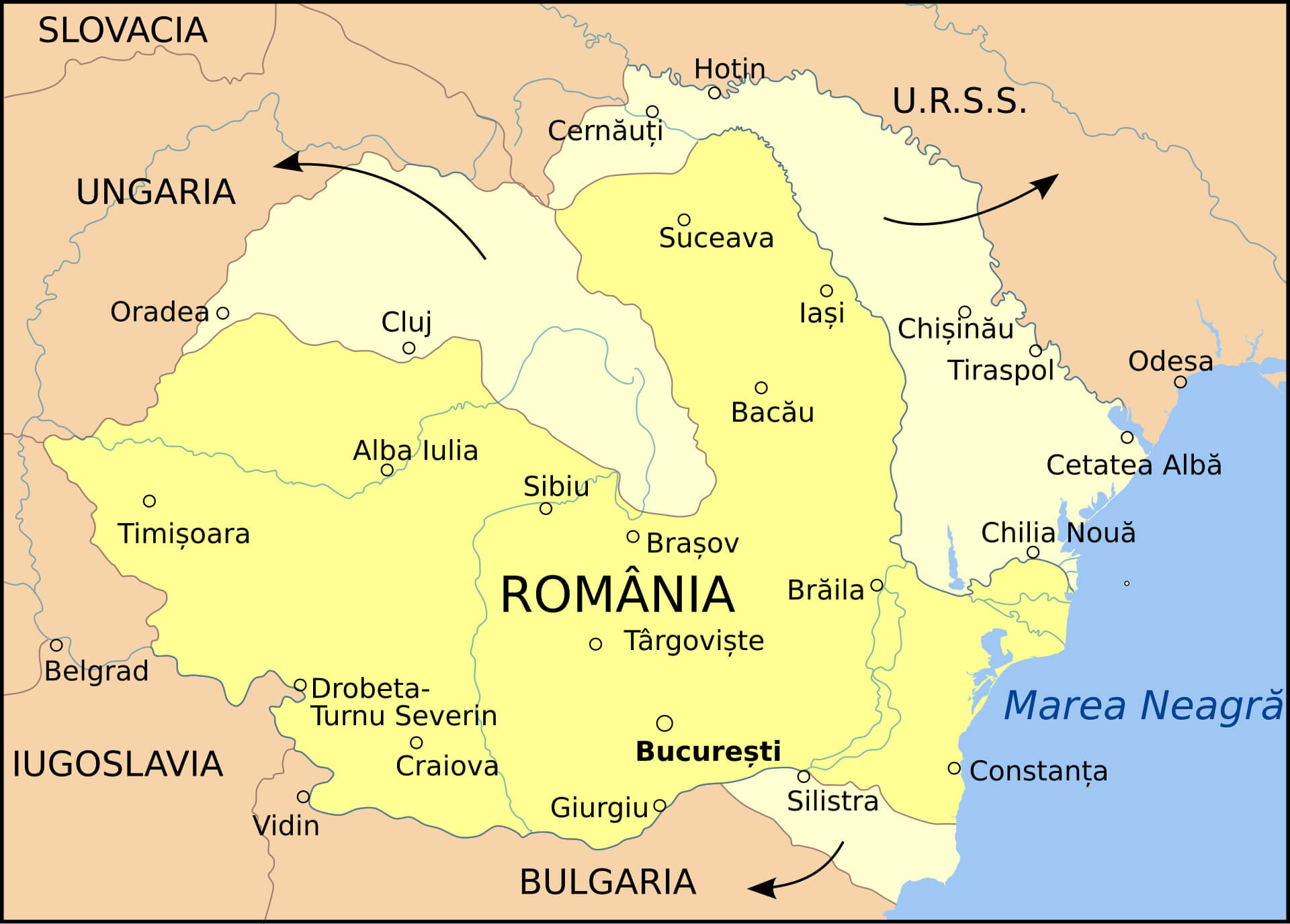 Romania Map in 1940 World War II