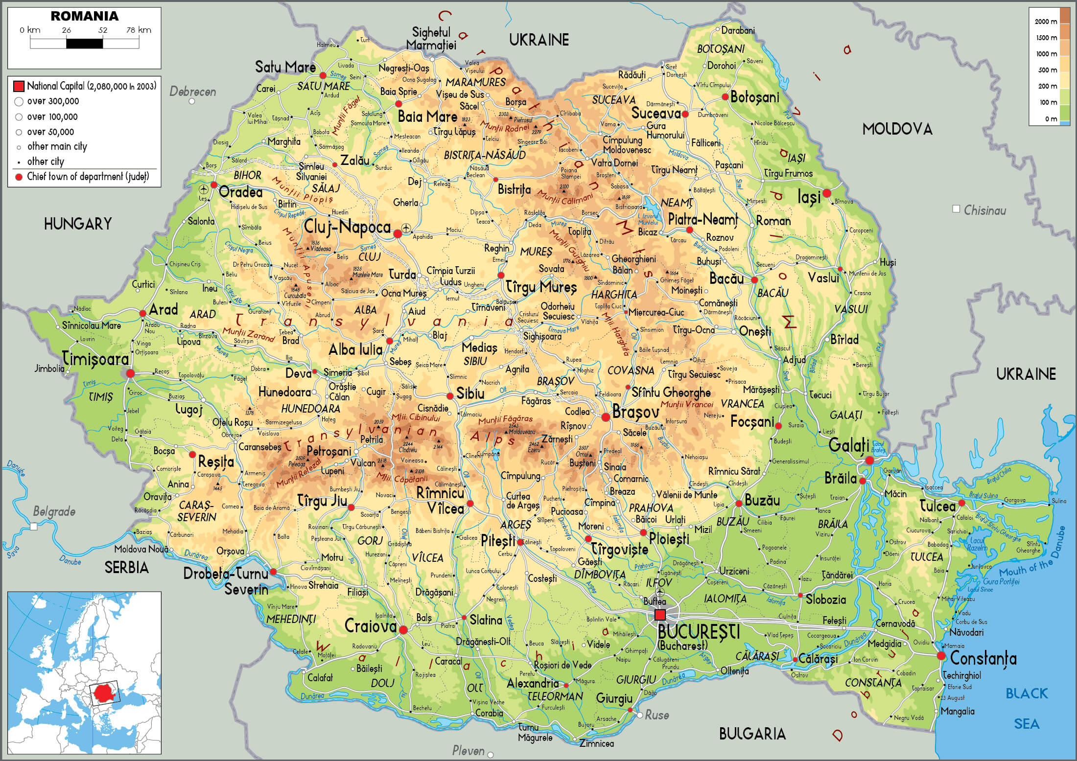 Romania Physical Map