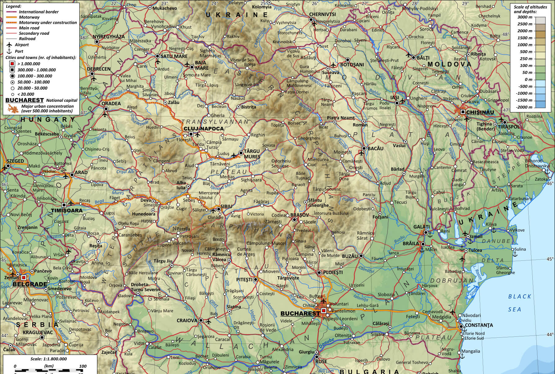 Topographic Map of Romania