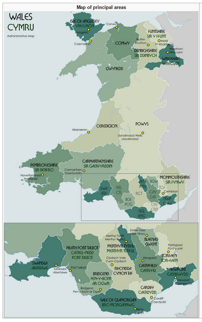 Map showing administrative principal areas in Scotland.