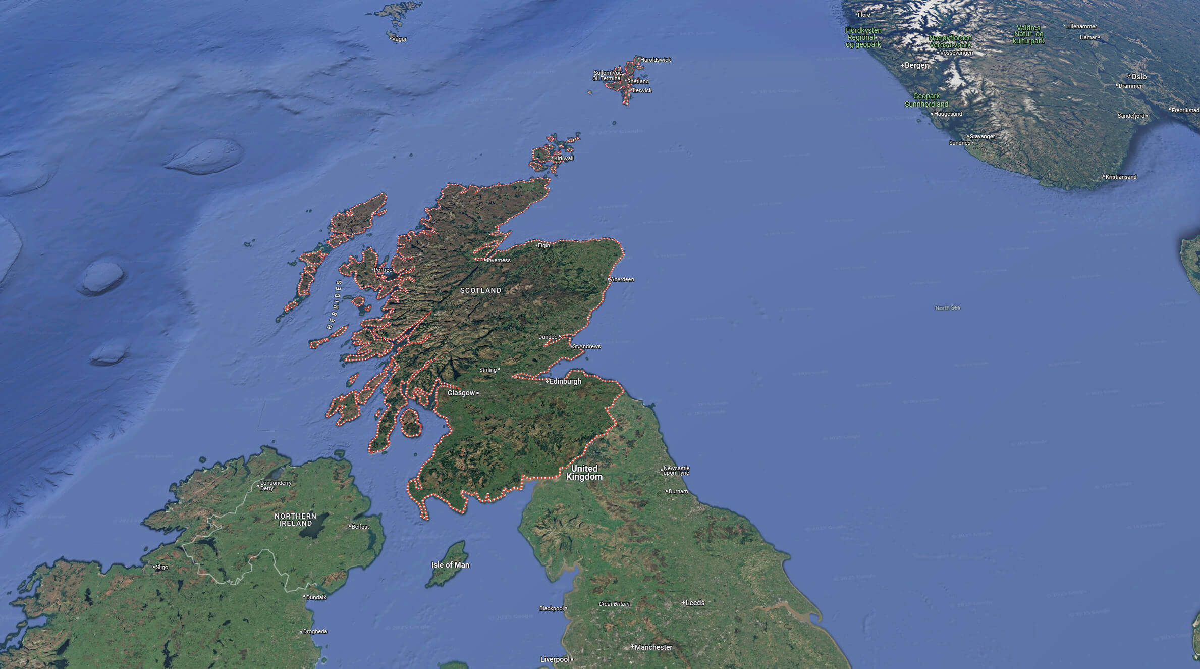 Scotland satellite map with UK