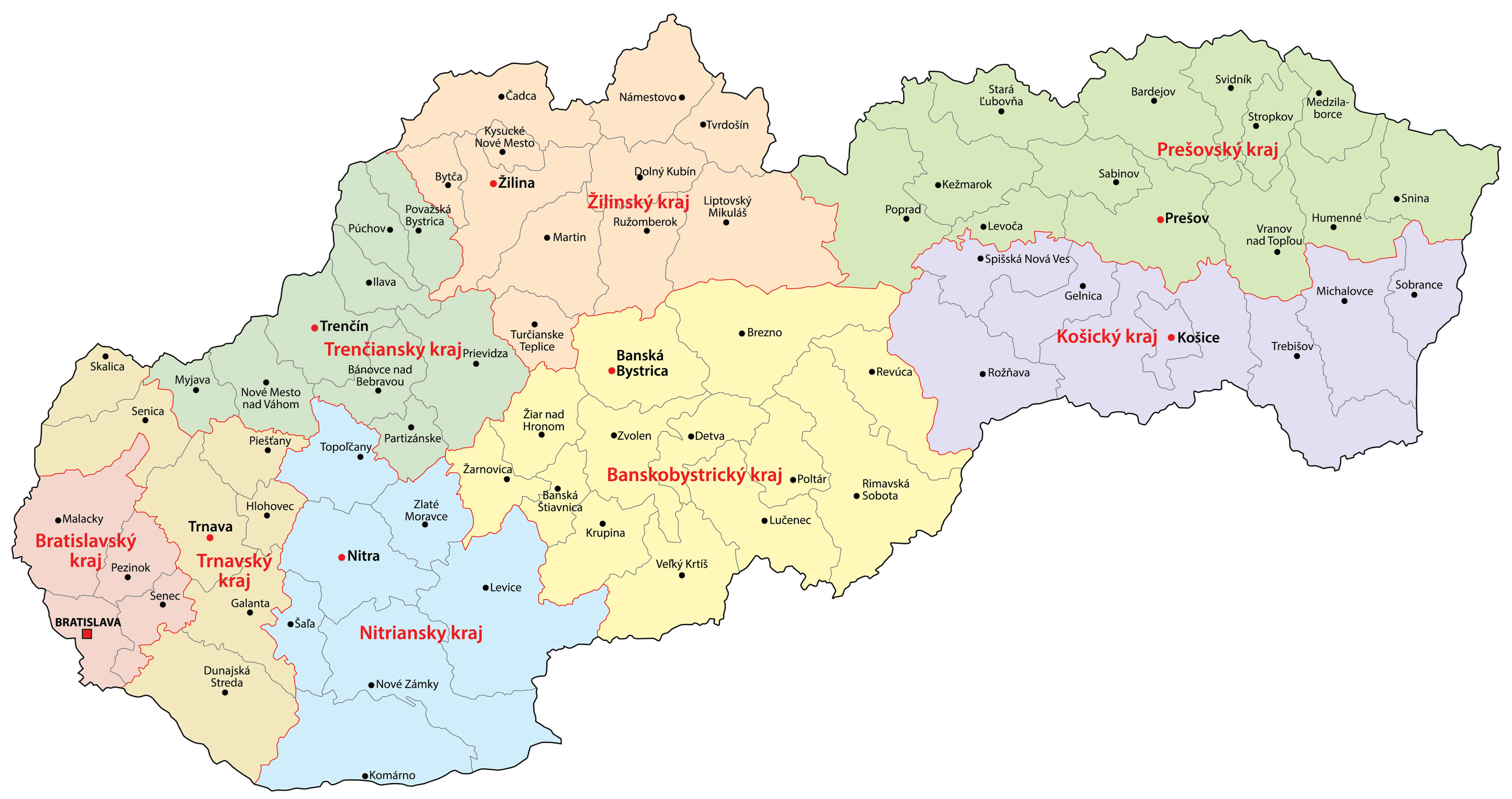 Slovakia Administrative Map with Regions