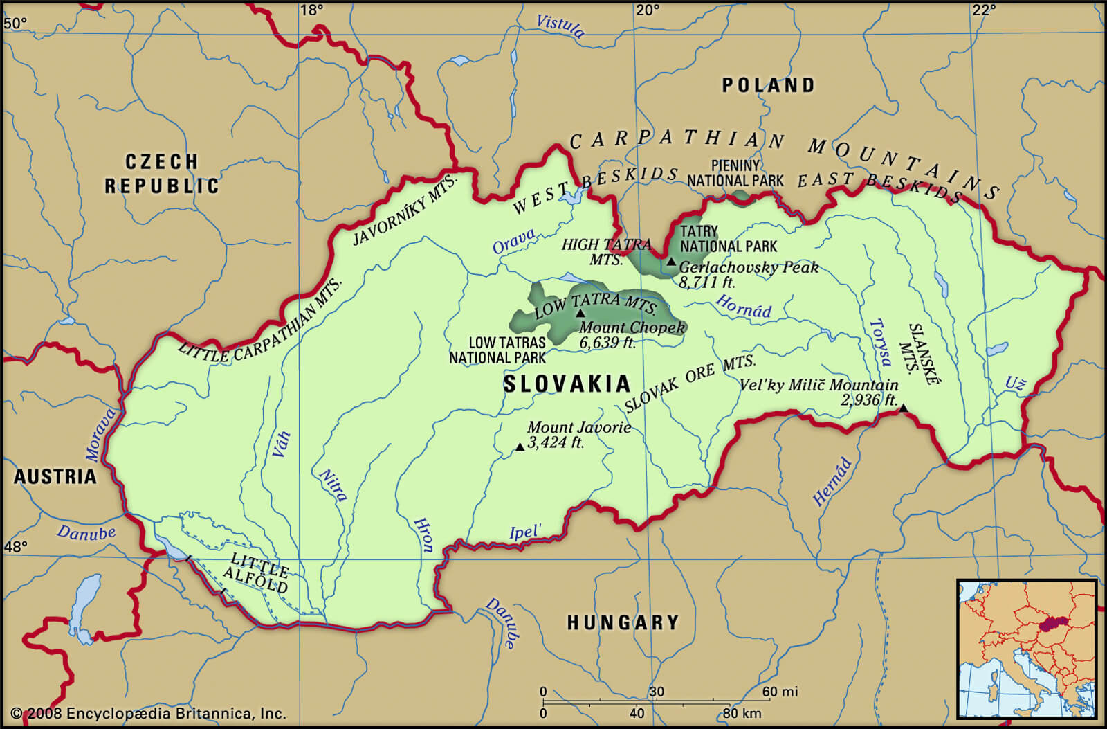 Slovakia Country Rivers Map