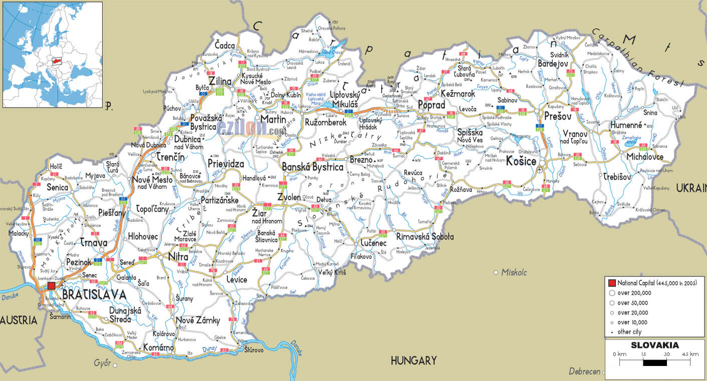 Slovakia Main Cities Map with Highways