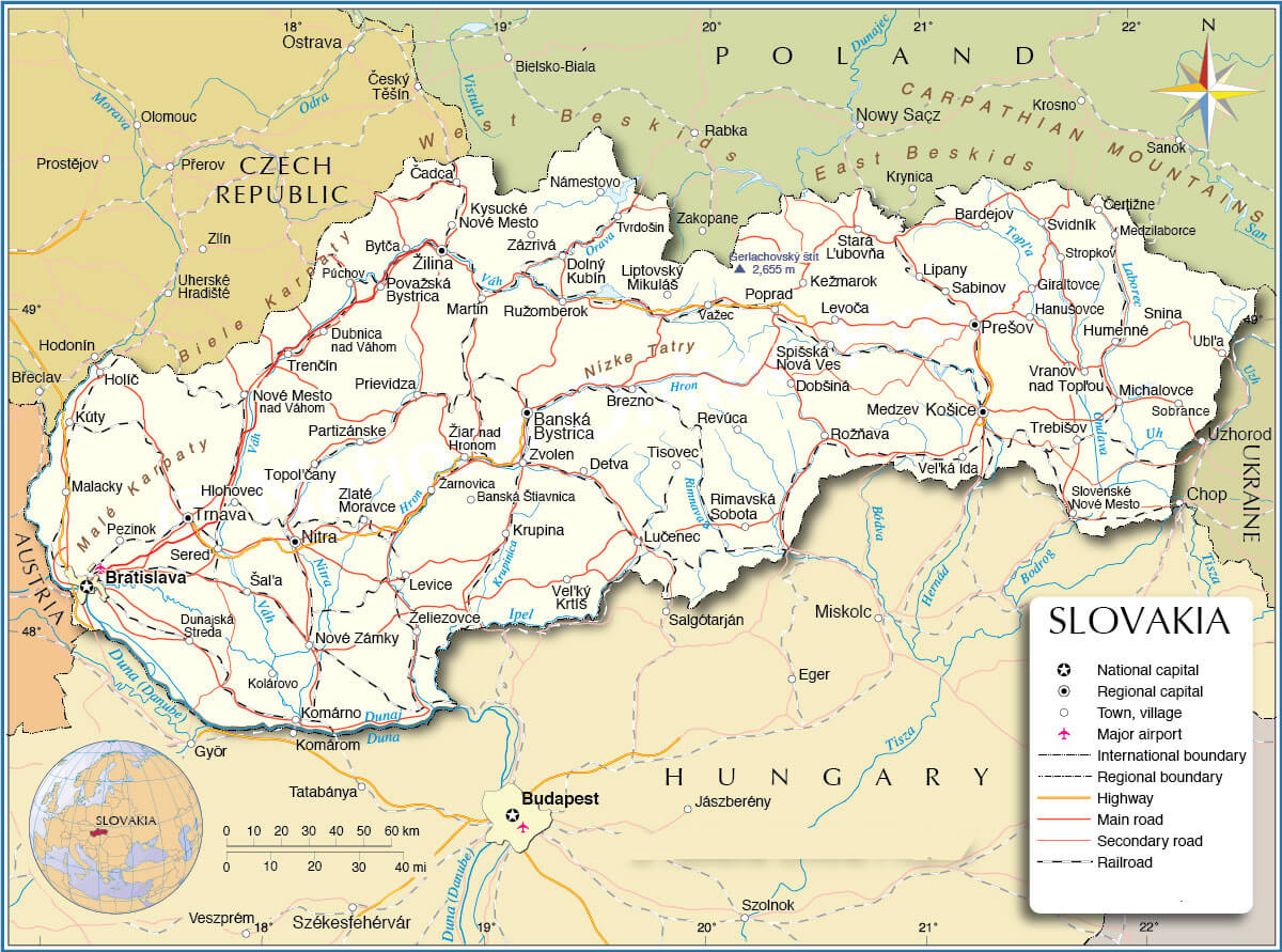 Slovakia Roads Map