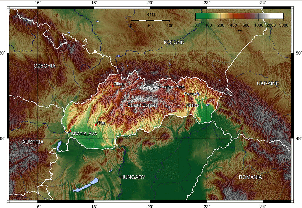 Topographic Map of Slovakia