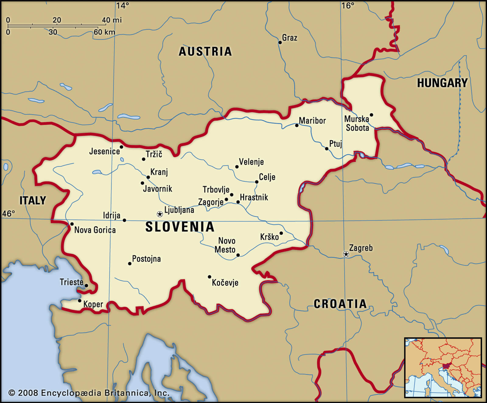 Slovenia Major Cities Map